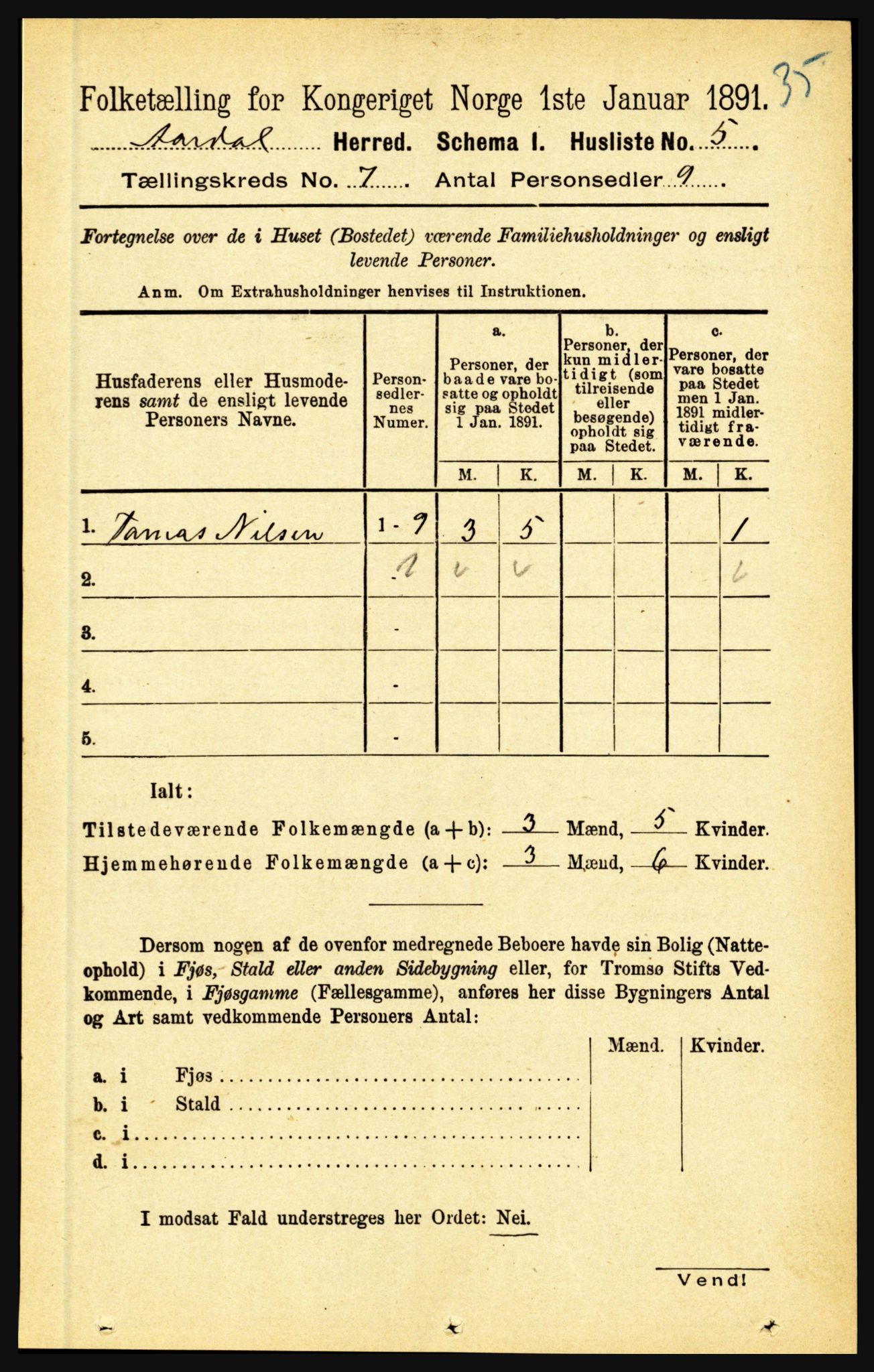 RA, 1891 census for 1424 Årdal, 1891, p. 1438