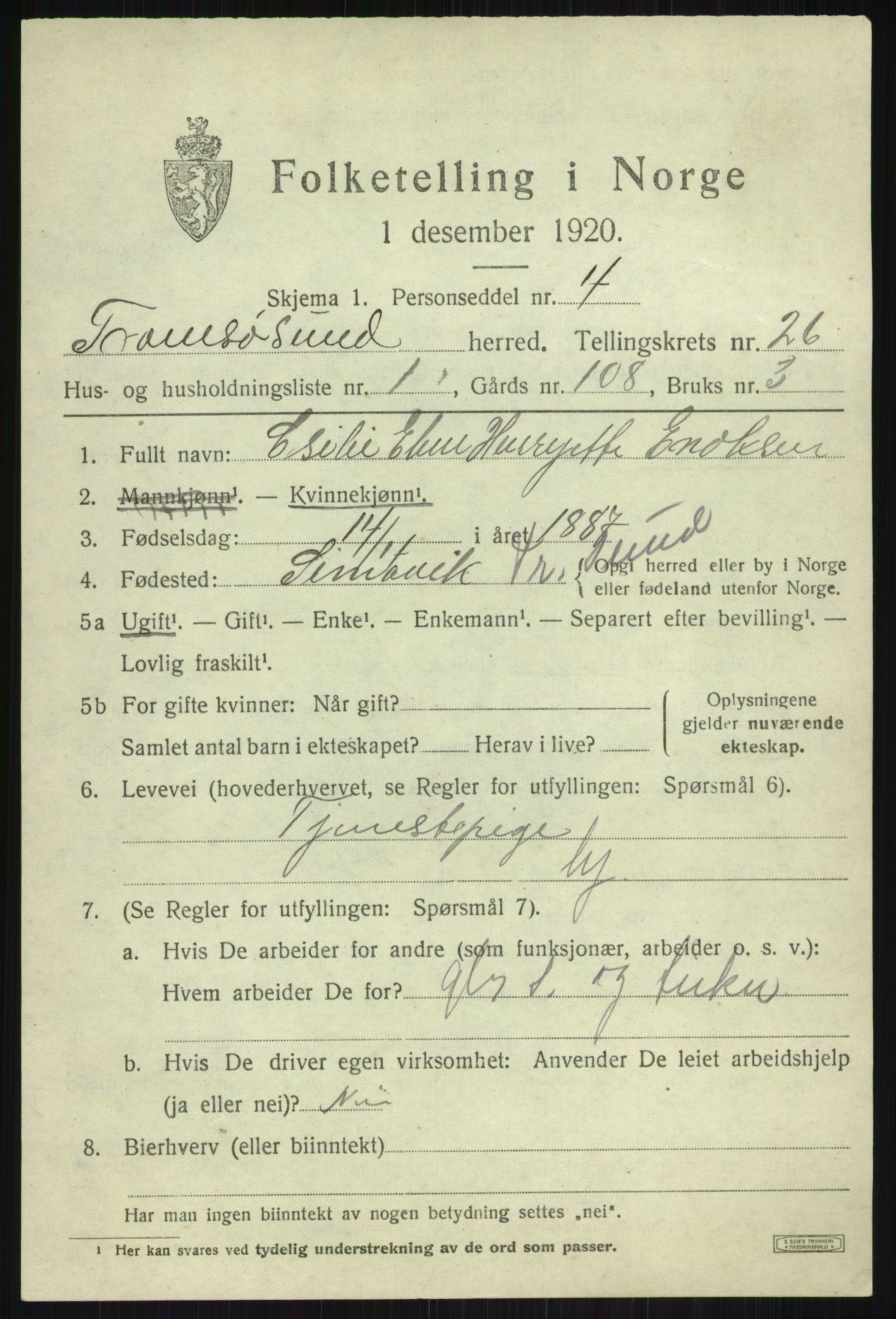 SATØ, 1920 census for Tromsøysund, 1920, p. 12188