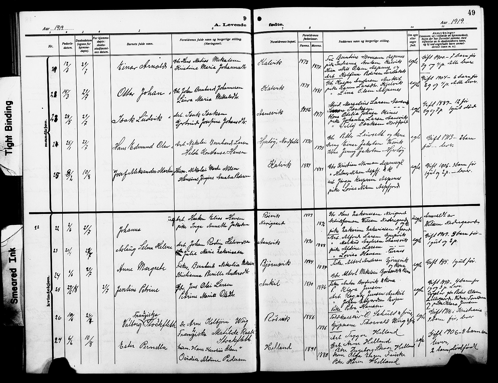 Ministerialprotokoller, klokkerbøker og fødselsregistre - Nordland, AV/SAT-A-1459/854/L0787: Parish register (copy) no. 854C03, 1913-1926, p. 49