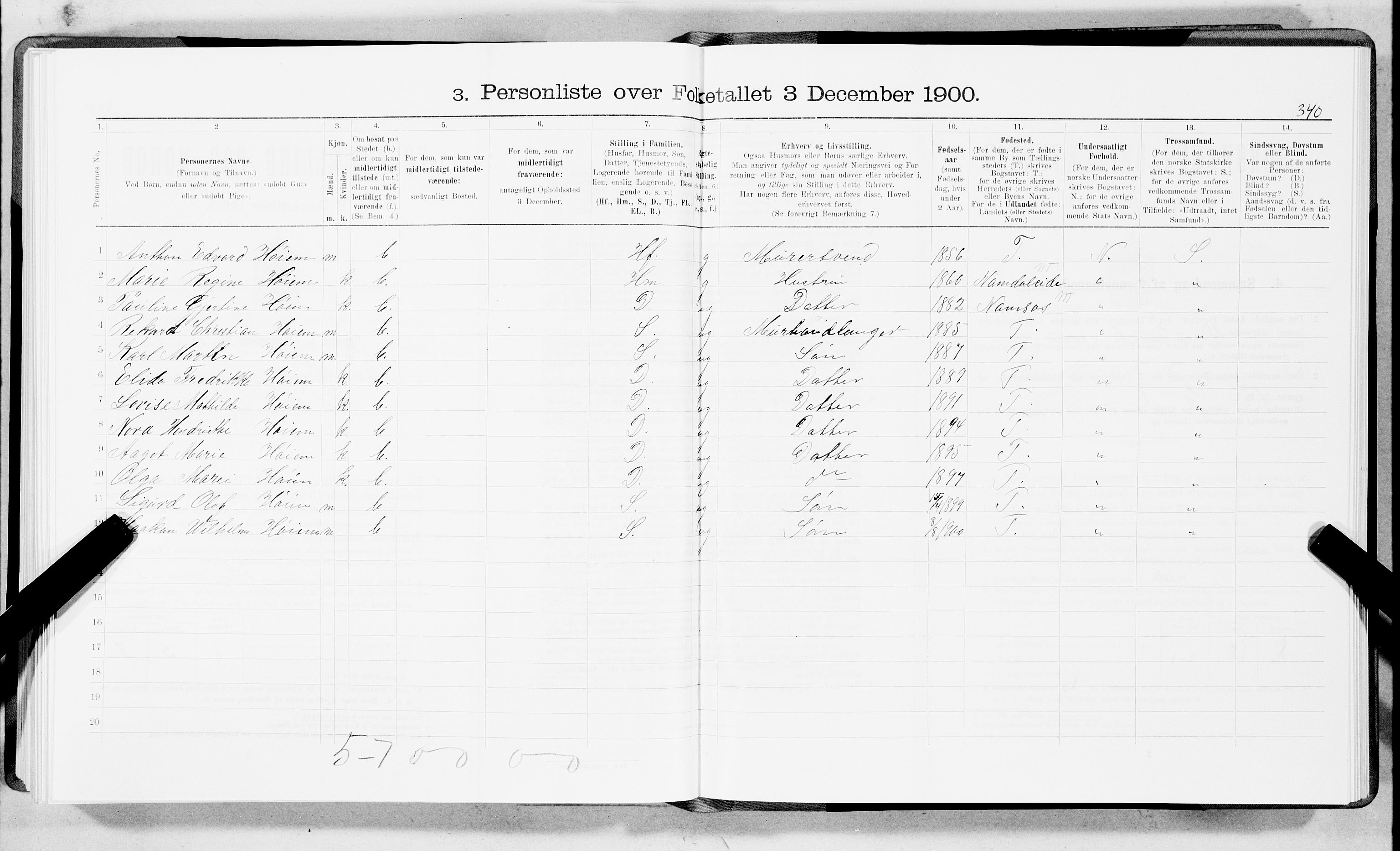 SAT, 1900 census for Trondheim, 1900, p. 5660