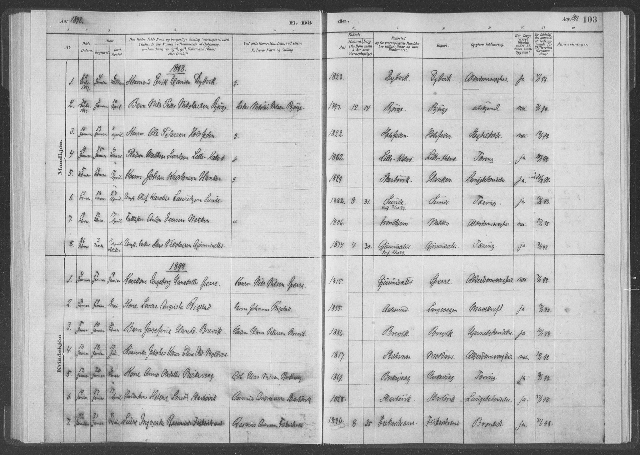 Ministerialprotokoller, klokkerbøker og fødselsregistre - Møre og Romsdal, SAT/A-1454/528/L0403: Parish register (official) no. 528A13I, 1880-1947, p. 103