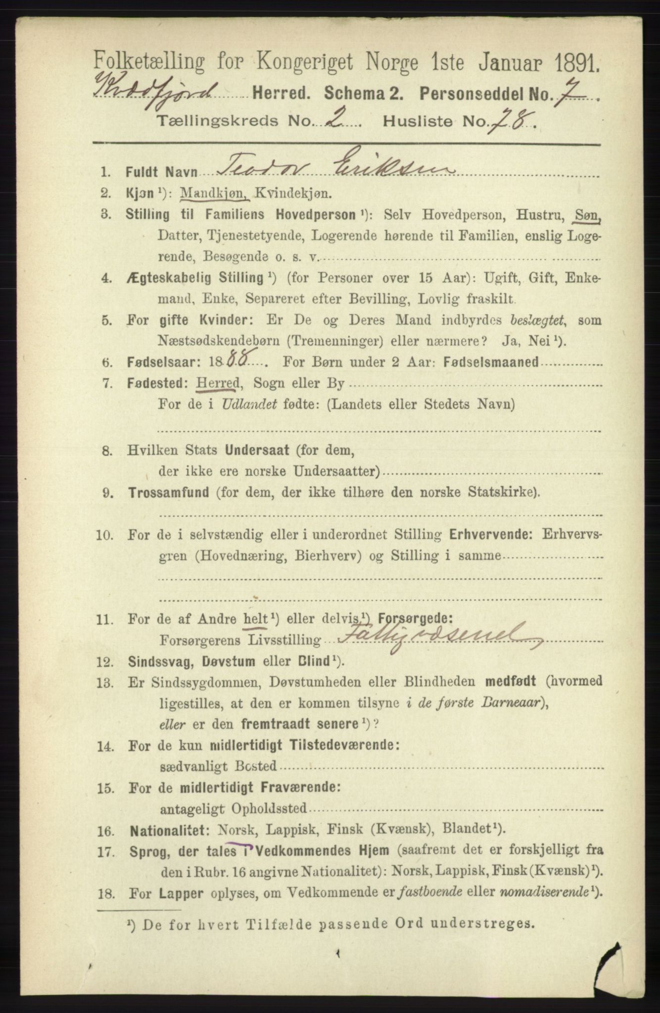 RA, 1891 census for 1911 Kvæfjord, 1891, p. 1182