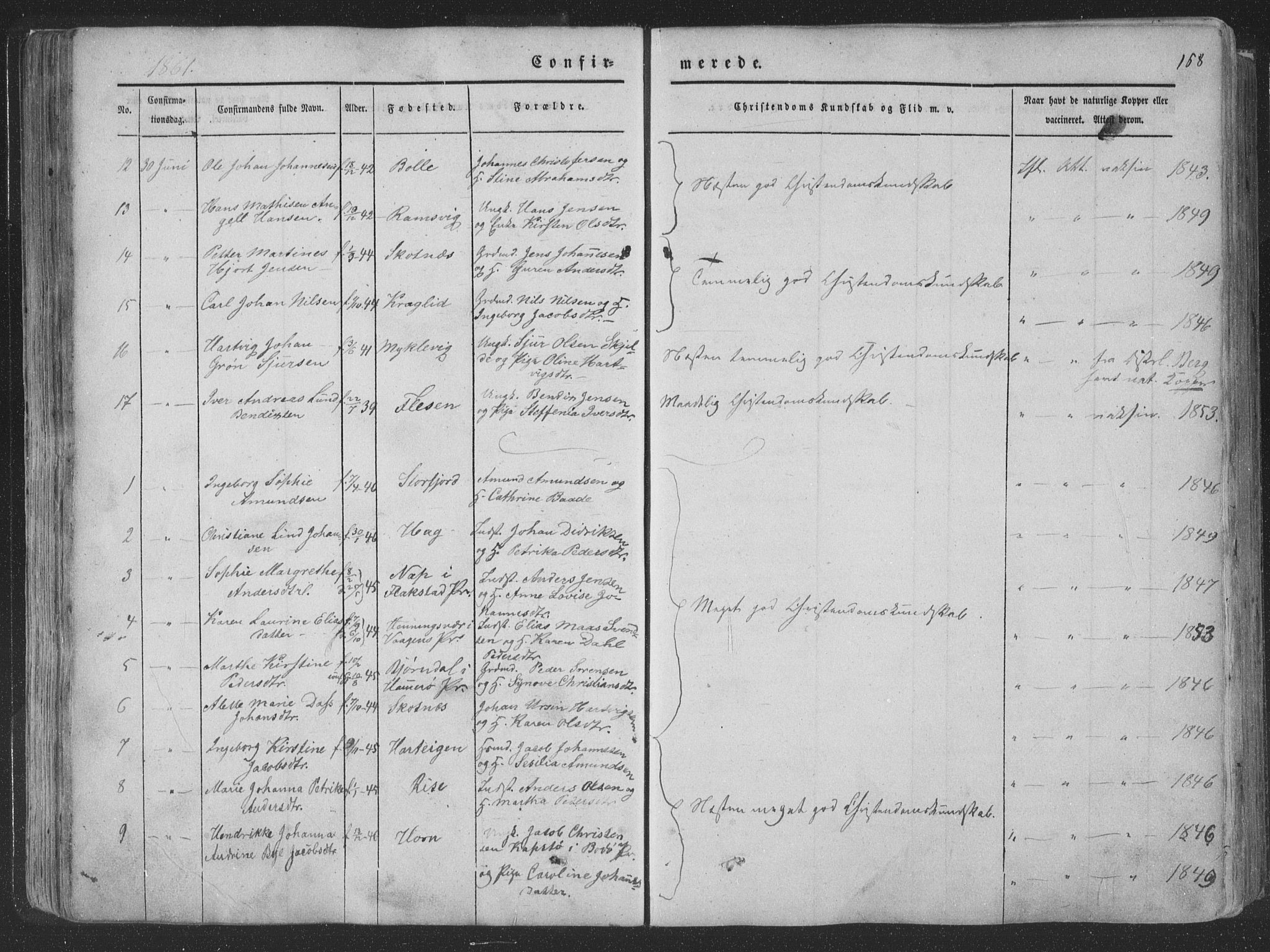 Ministerialprotokoller, klokkerbøker og fødselsregistre - Nordland, AV/SAT-A-1459/881/L1165: Parish register (copy) no. 881C02, 1854-1876, p. 168