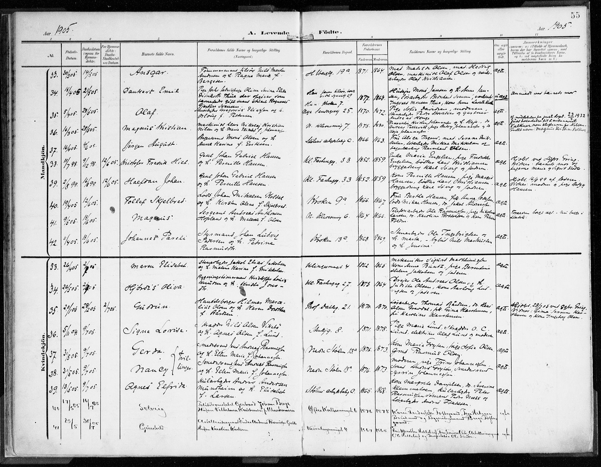 Mariakirken Sokneprestembete, AV/SAB-A-76901/H/Haa/L0010: Parish register (official) no. B 1, 1901-1915, p. 55