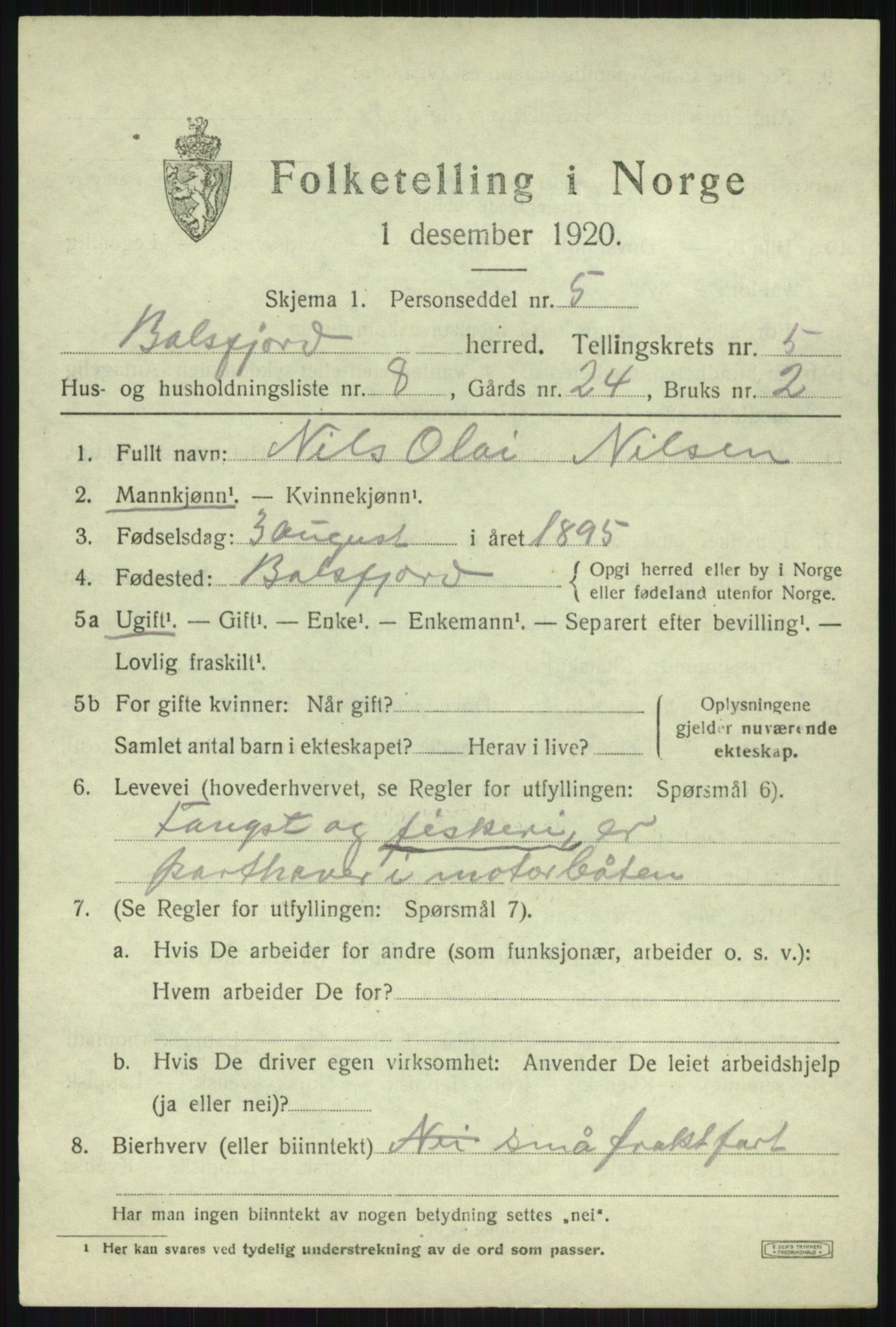 SATØ, 1920 census for Balsfjord, 1920, p. 3208