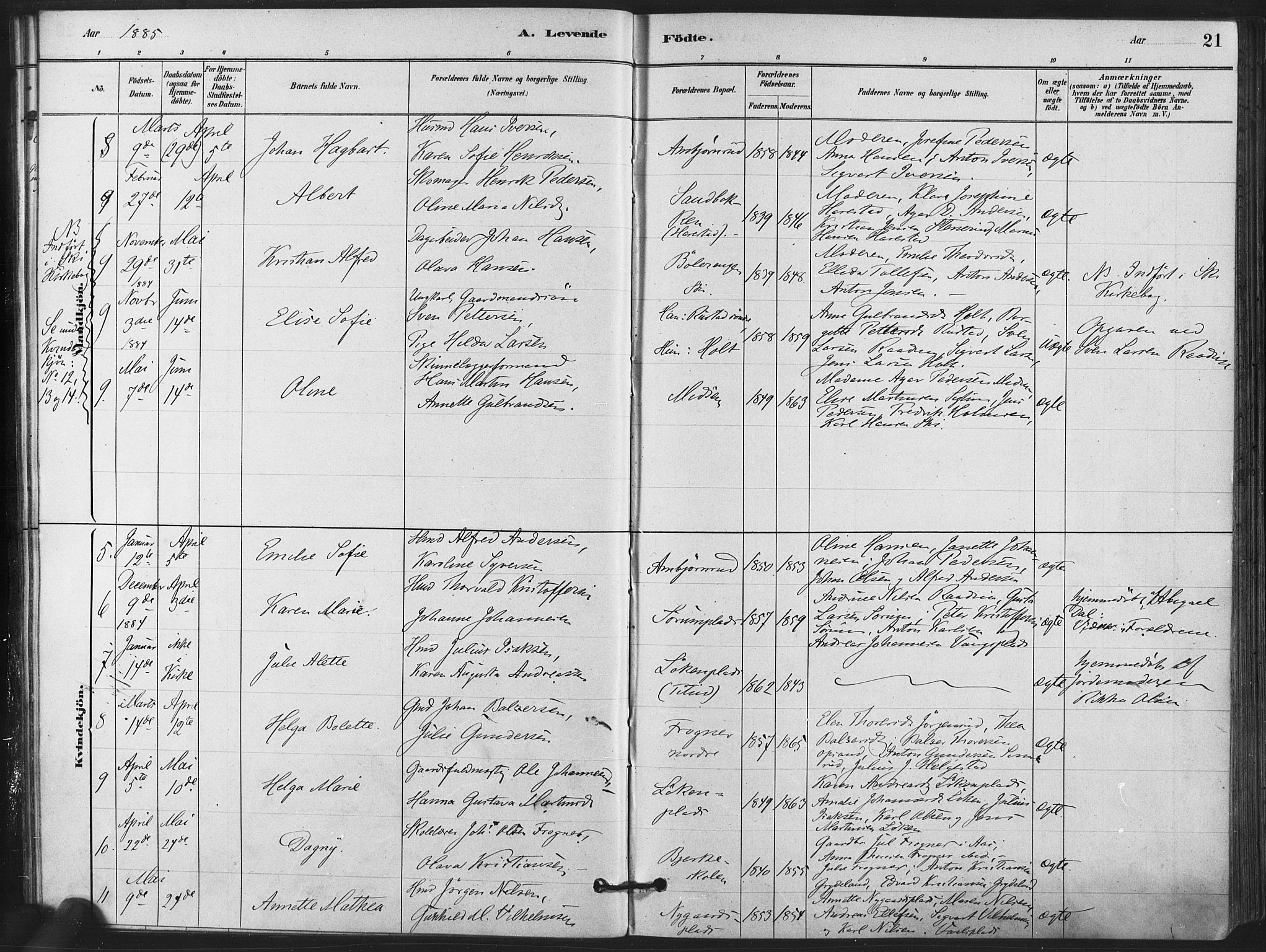 Kråkstad prestekontor Kirkebøker, AV/SAO-A-10125a/F/Fa/L0009: Parish register (official) no. I 9, 1880-1892, p. 21