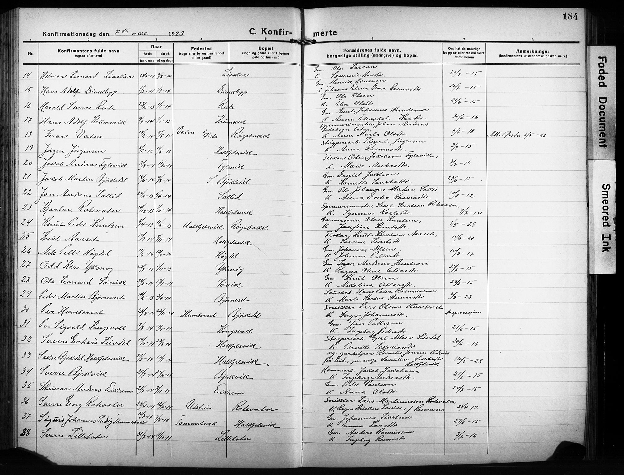 Ministerialprotokoller, klokkerbøker og fødselsregistre - Møre og Romsdal, AV/SAT-A-1454/511/L0160: Parish register (copy) no. 511C06, 1920-1932, p. 184