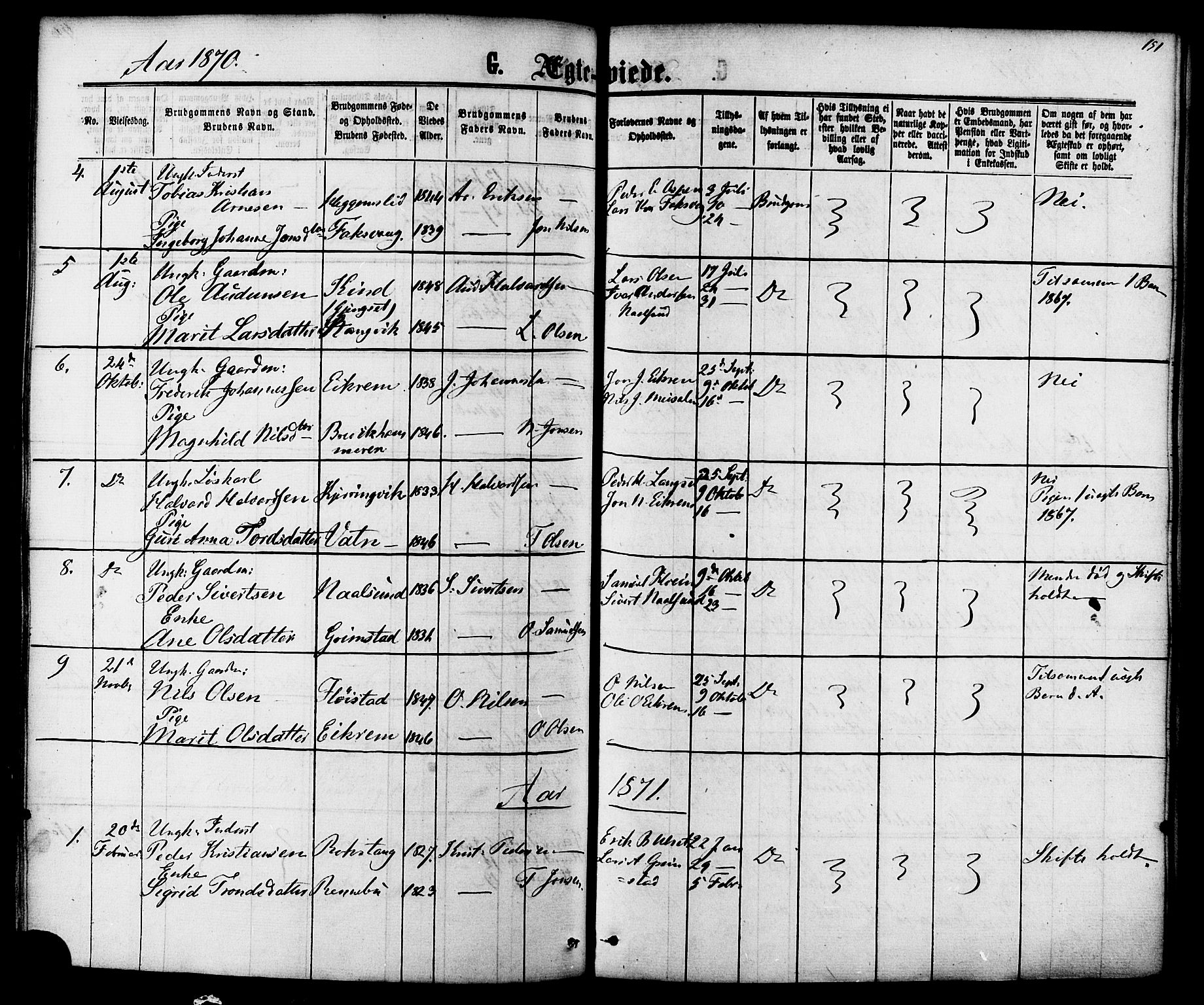 Ministerialprotokoller, klokkerbøker og fødselsregistre - Møre og Romsdal, AV/SAT-A-1454/587/L0999: Parish register (official) no. 587A01, 1864-1886, p. 151