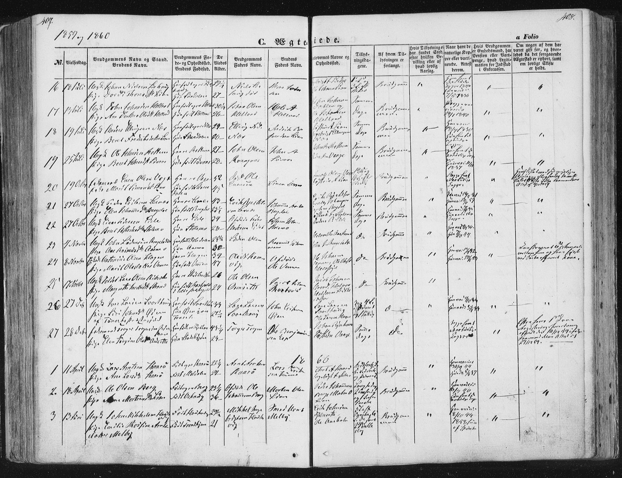 Ministerialprotokoller, klokkerbøker og fødselsregistre - Sør-Trøndelag, SAT/A-1456/630/L0494: Parish register (official) no. 630A07, 1852-1868, p. 407-408