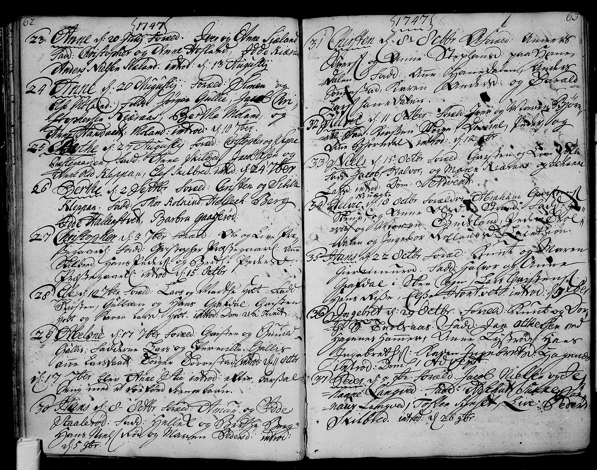 Andebu kirkebøker, AV/SAKO-A-336/F/Fa/L0002: Parish register (official) no. I 2, 1733-1802, p. 62-63