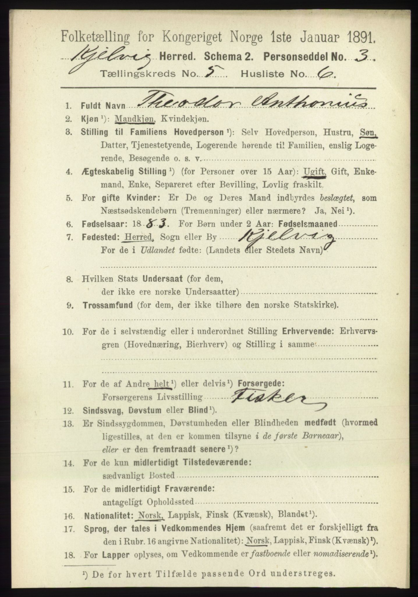 RA, 1891 census for 2019 Kjelvik, 1891, p. 576