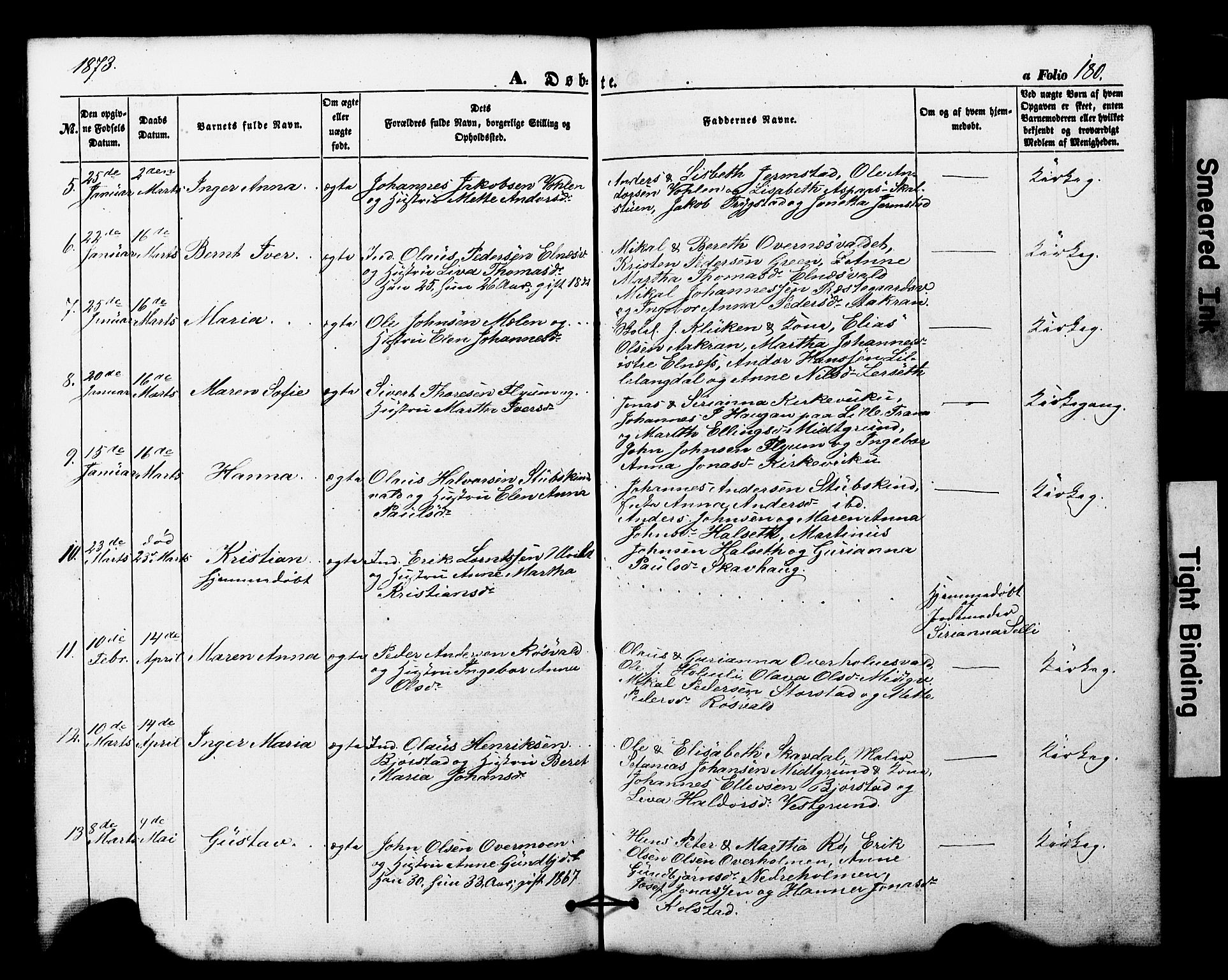 Ministerialprotokoller, klokkerbøker og fødselsregistre - Nord-Trøndelag, SAT/A-1458/724/L0268: Parish register (copy) no. 724C04, 1846-1878, p. 180