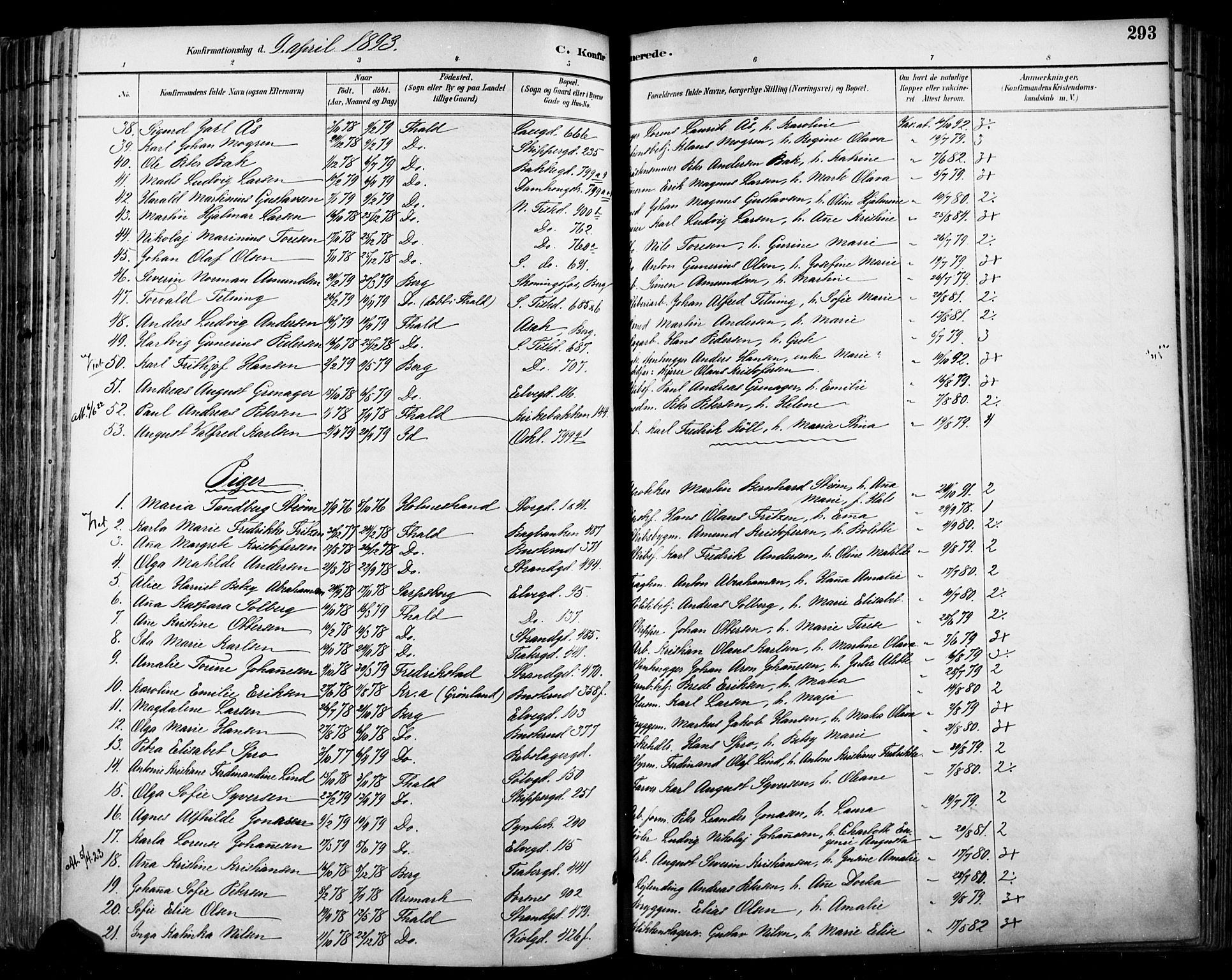 Halden prestekontor Kirkebøker, SAO/A-10909/F/Fa/L0013: Parish register (official) no. I 13, 1890-1906, p. 293