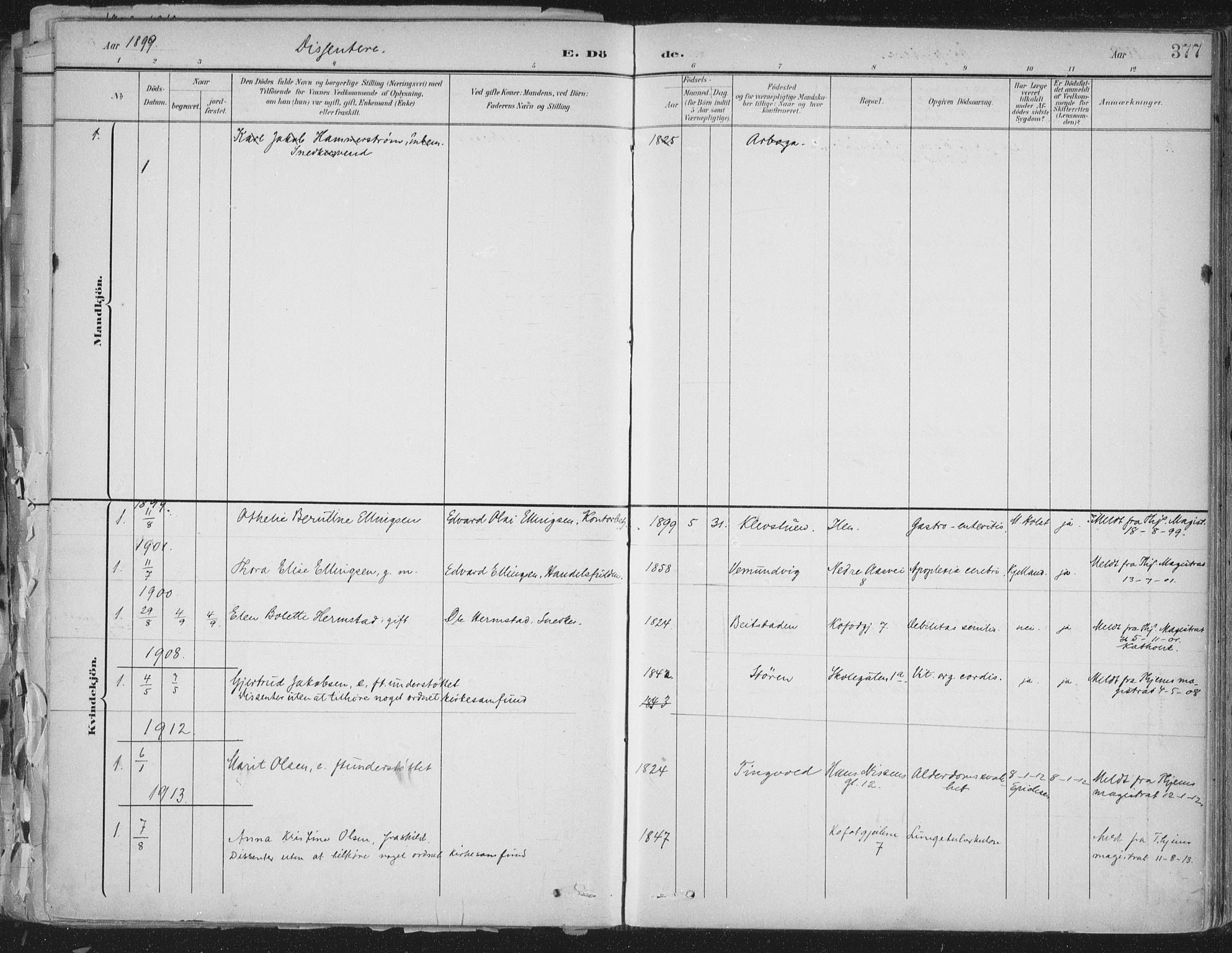 Ministerialprotokoller, klokkerbøker og fødselsregistre - Sør-Trøndelag, AV/SAT-A-1456/603/L0167: Parish register (official) no. 603A06, 1896-1932, p. 377