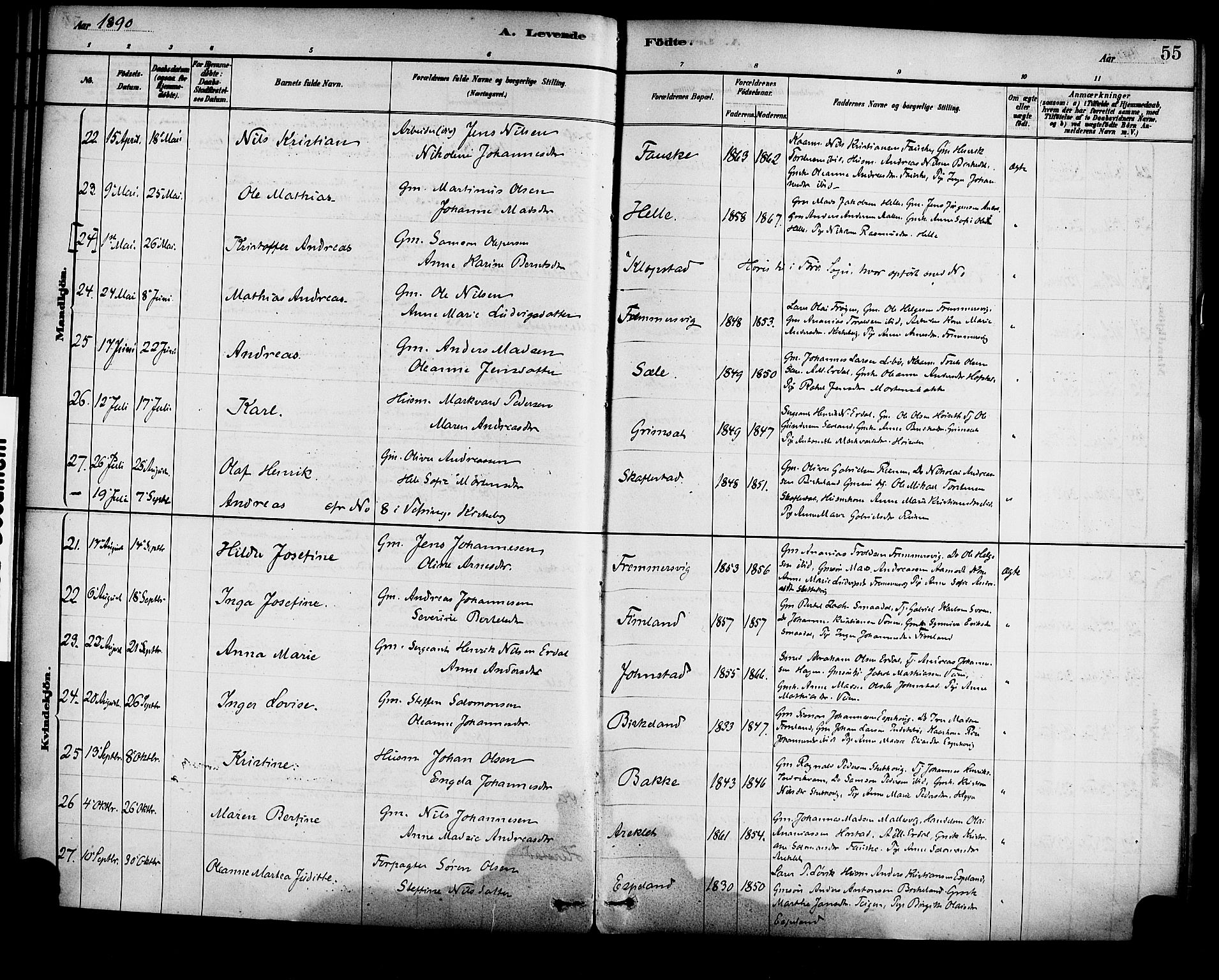 Førde sokneprestembete, AV/SAB-A-79901/H/Haa/Haad/L0001: Parish register (official) no. D 1, 1881-1898, p. 55