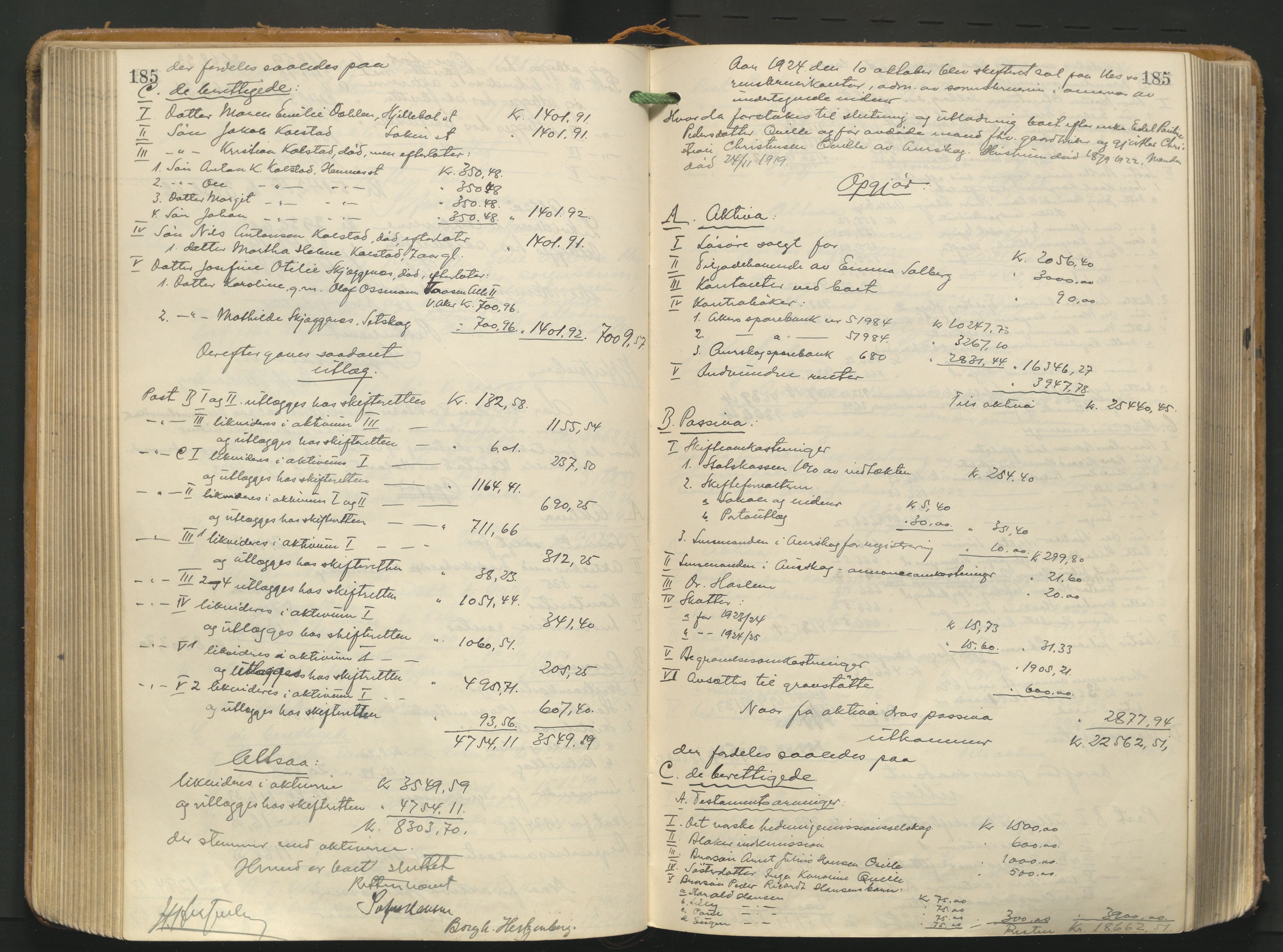 Nes tingrett, AV/SAO-A-10548/H/Hc/L0006: Utlodningsprotokoll, 1916-1943, p. 185