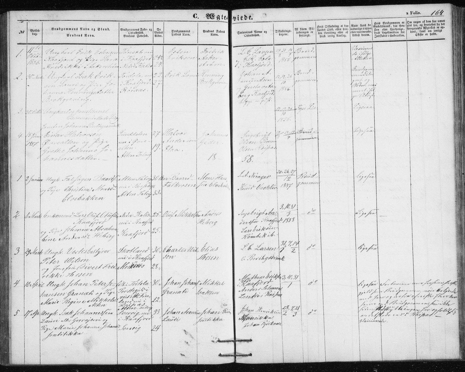 Alta sokneprestkontor, SATØ/S-1338/H/Hb/L0002.klokk: Parish register (copy) no. 2, 1856-1880, p. 164