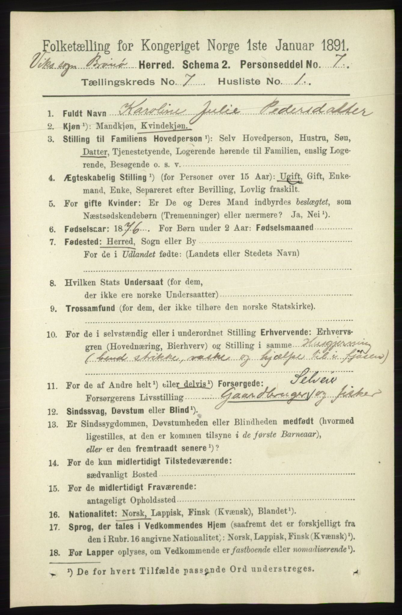 RA, 1891 census for 1814 Brønnøy, 1891, p. 3757