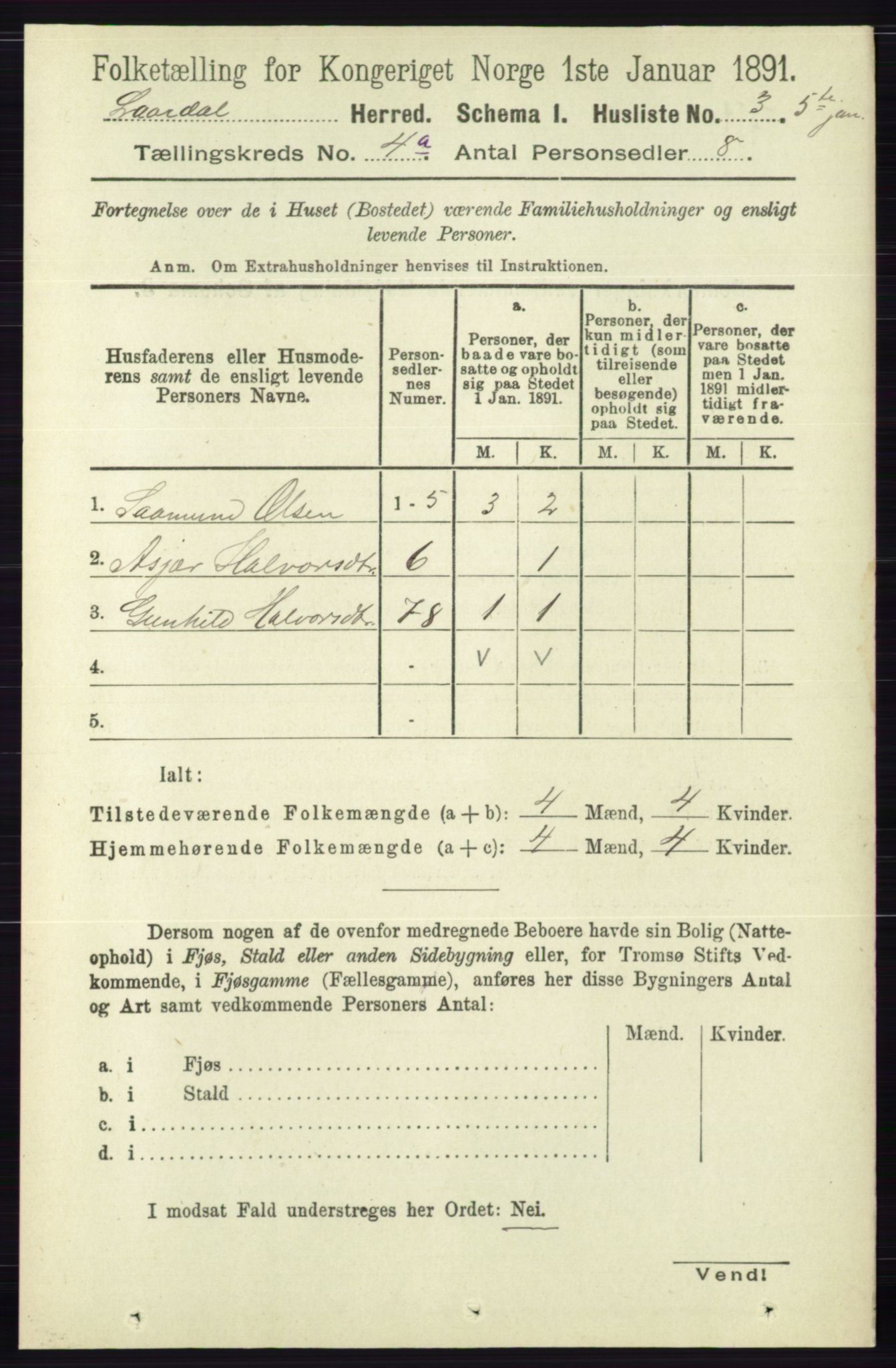 RA, 1891 census for 0833 Lårdal, 1891, p. 1003