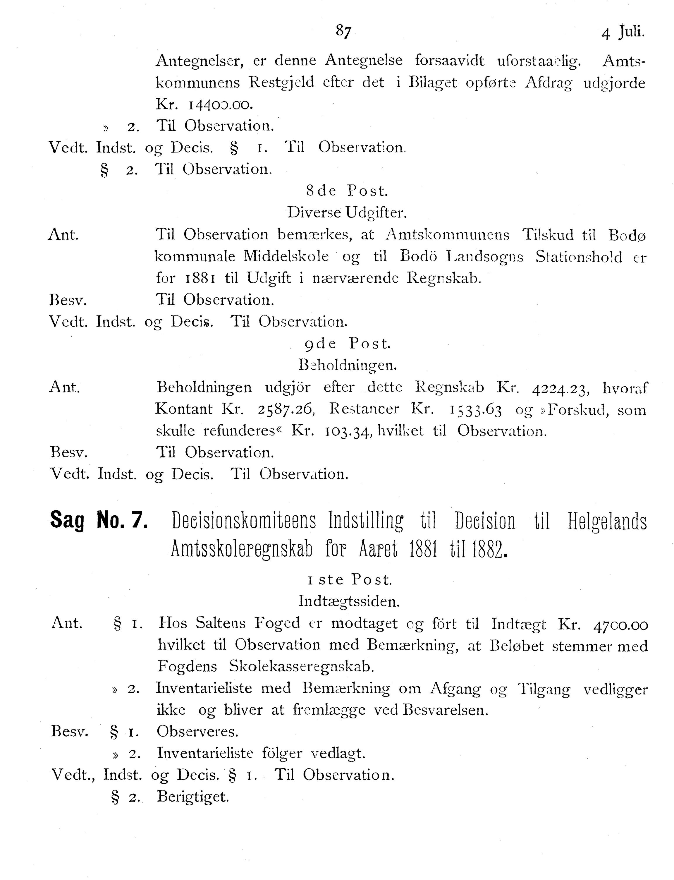 Nordland Fylkeskommune. Fylkestinget, AIN/NFK-17/176/A/Ac/L0014: Fylkestingsforhandlinger 1881-1885, 1881-1885