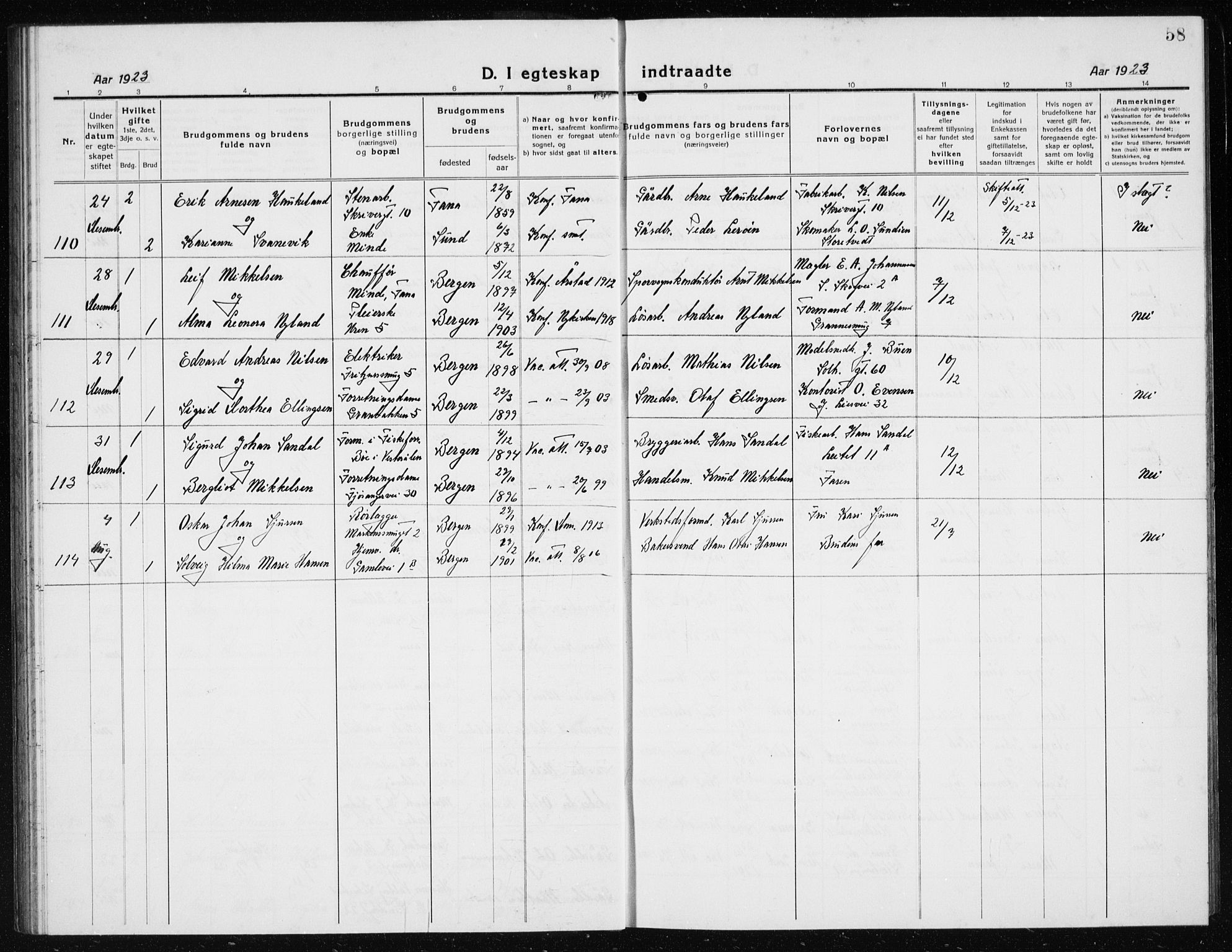 Årstad Sokneprestembete, AV/SAB-A-79301/H/Hab/L0020: Parish register (copy) no. C  2, 1920-1935, p. 58