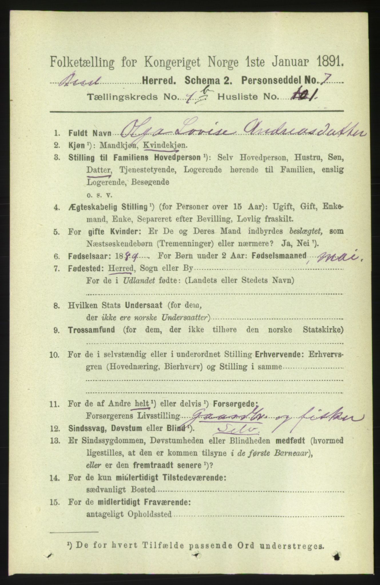 RA, 1891 census for 1549 Bud, 1891, p. 2812