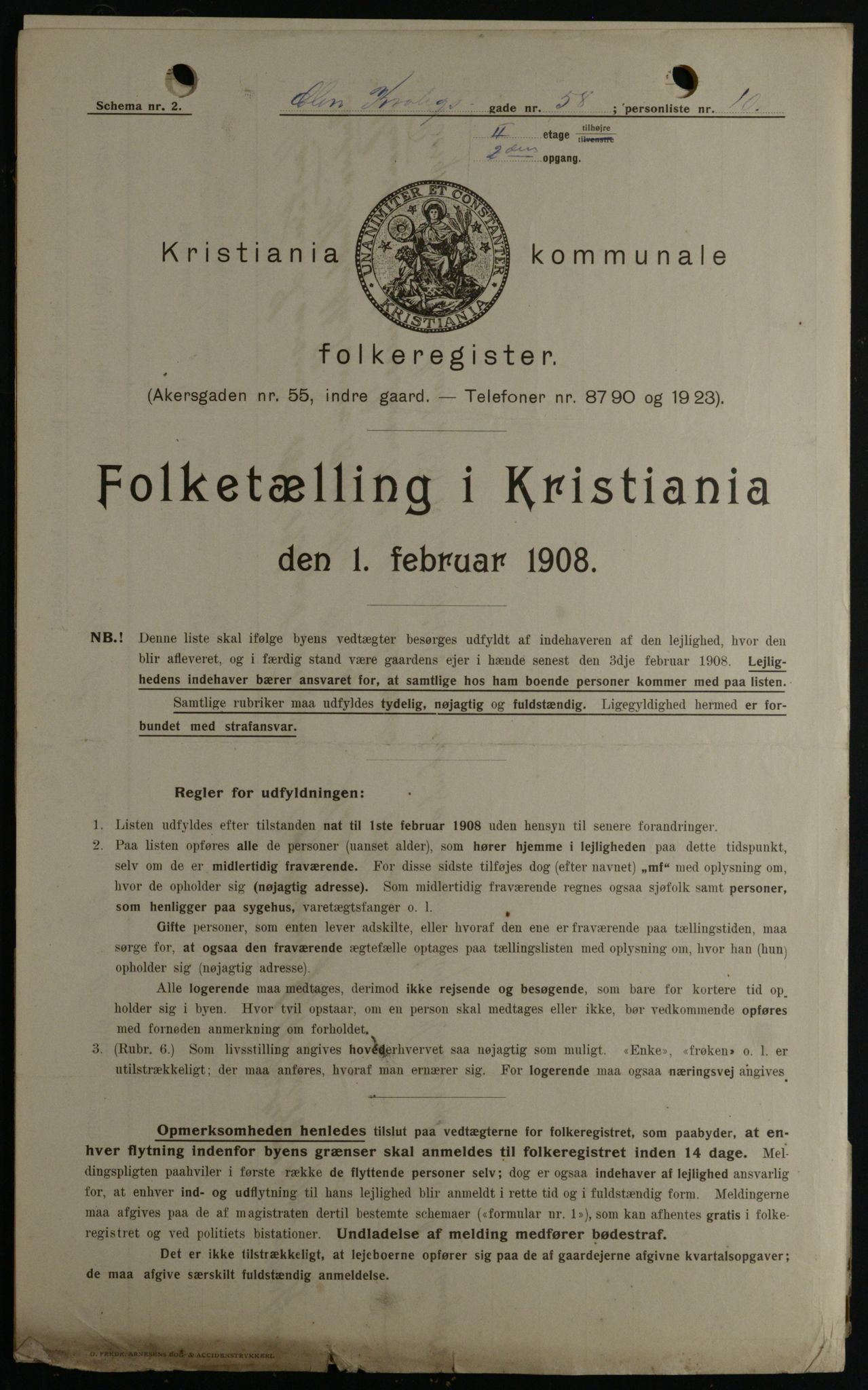 OBA, Municipal Census 1908 for Kristiania, 1908, p. 11595