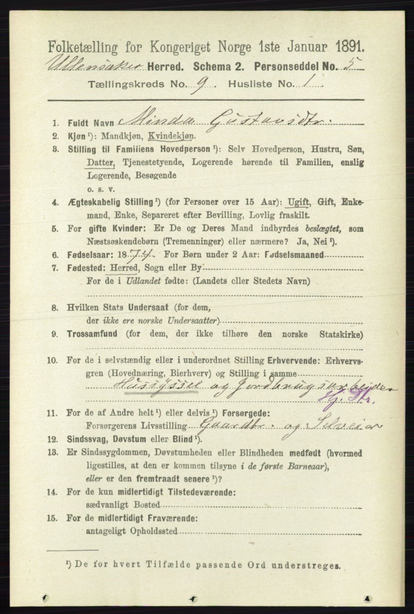 RA, 1891 census for 0235 Ullensaker, 1891, p. 4044