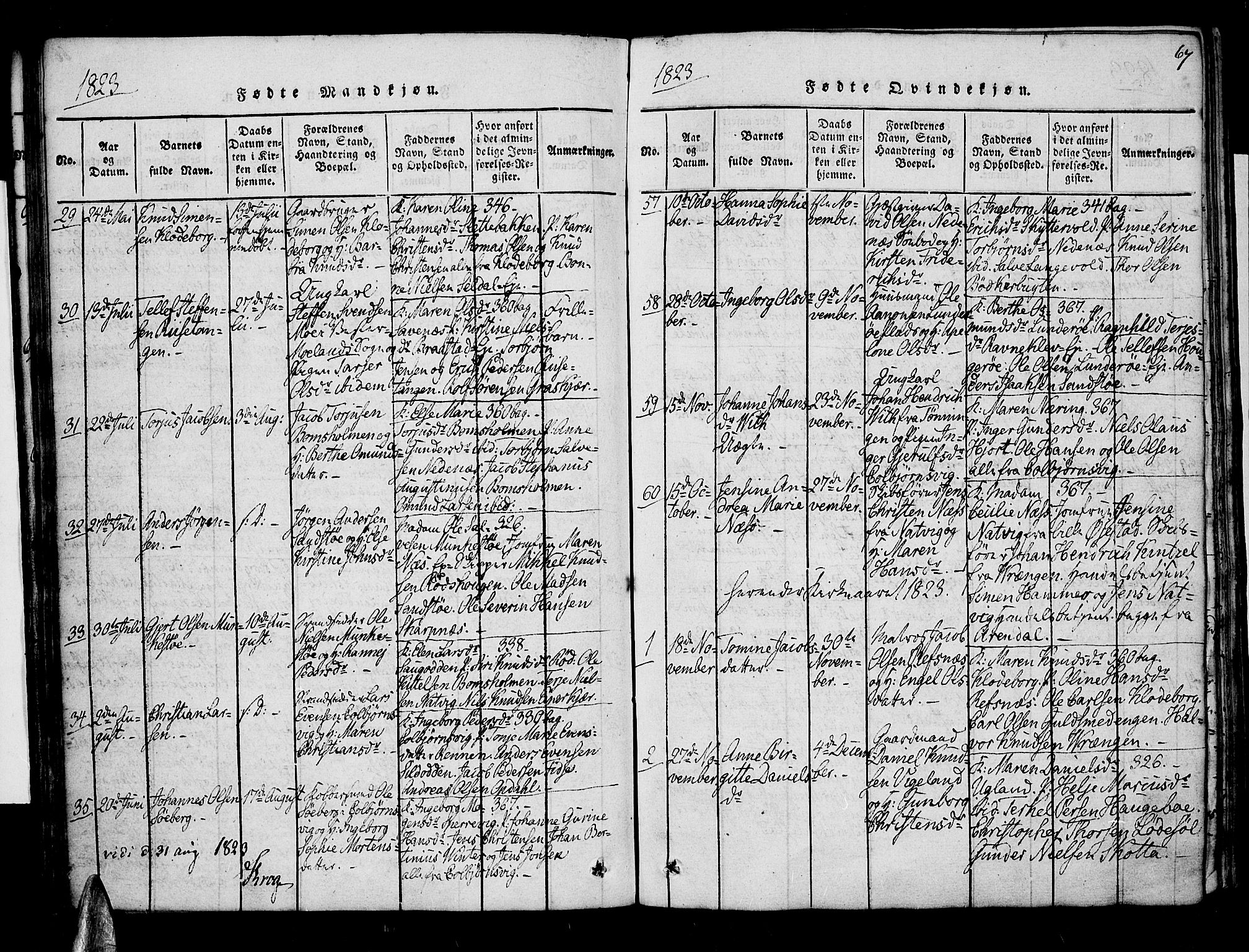 Øyestad sokneprestkontor, SAK/1111-0049/F/Fa/L0012: Parish register (official) no. A 12, 1816-1827, p. 67