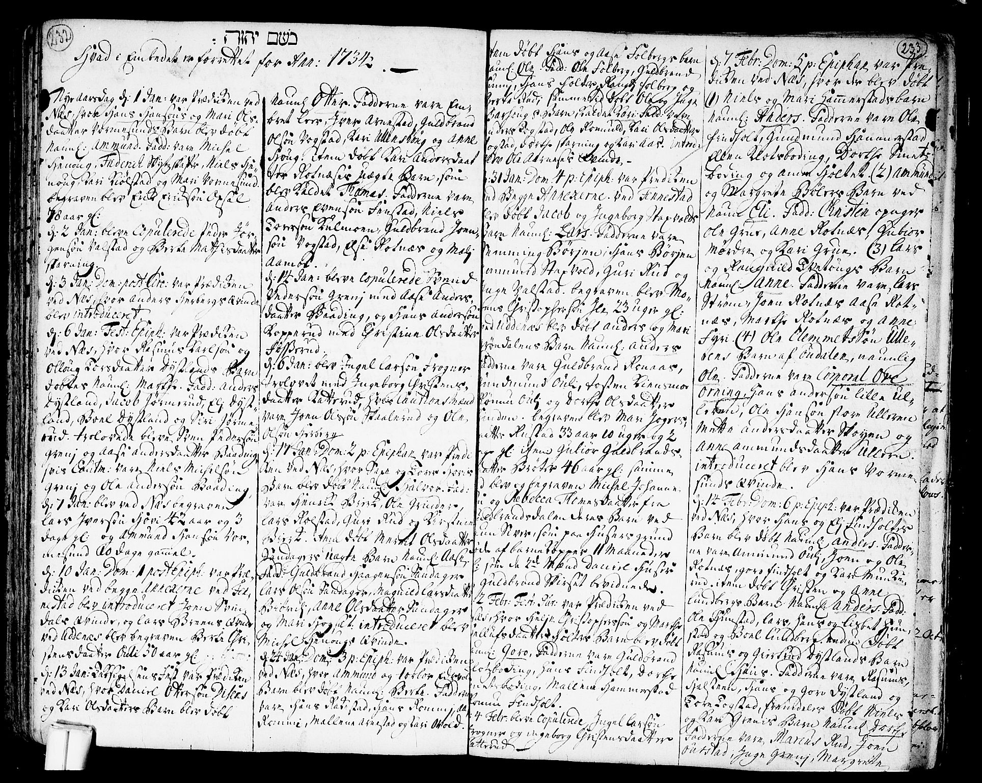 Nes prestekontor Kirkebøker, AV/SAO-A-10410/F/Fa/L0002: Parish register (official) no. I 2, 1717-1734, p. 232-233