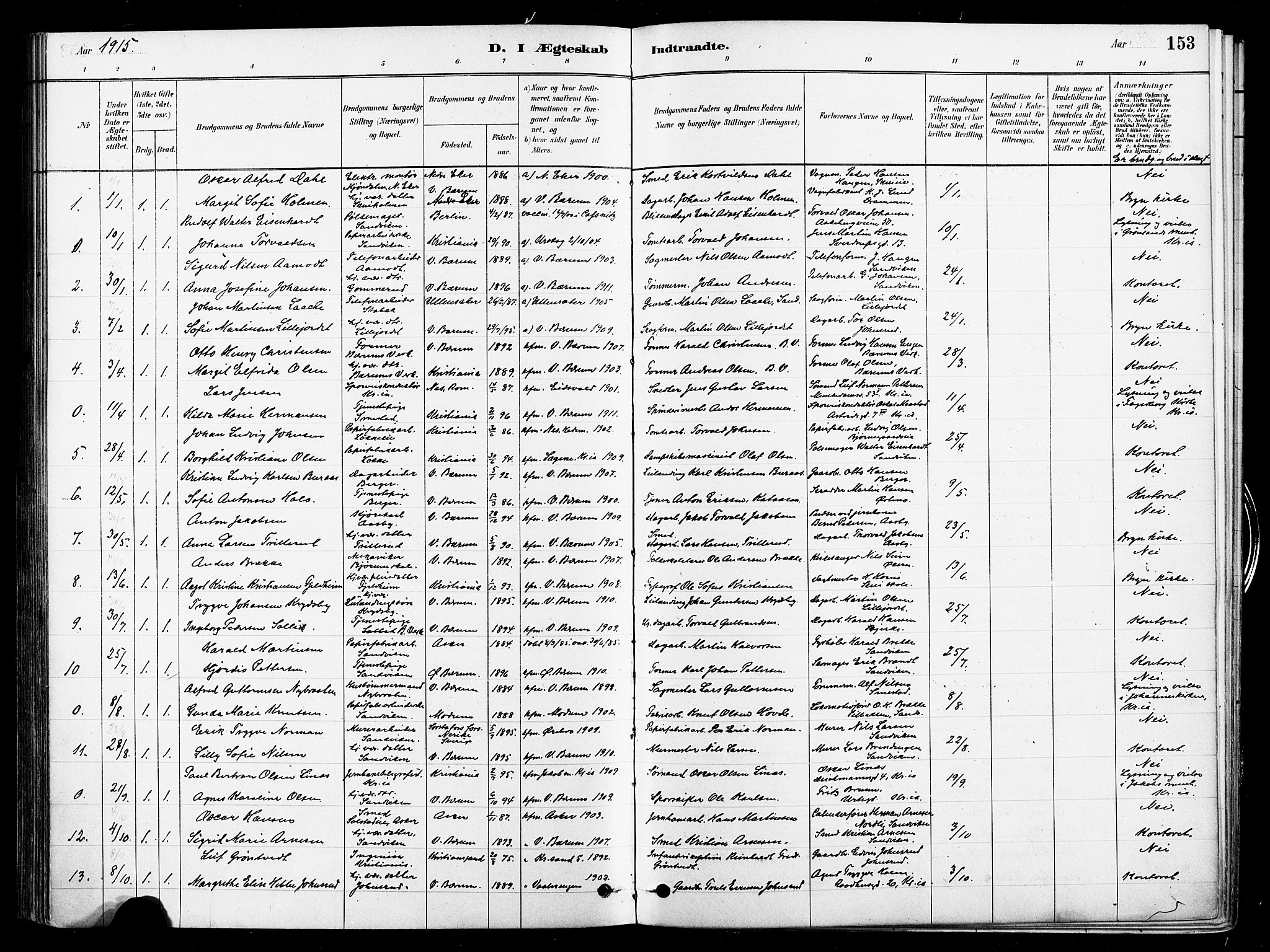 Asker prestekontor Kirkebøker, SAO/A-10256a/F/Fb/L0002: Parish register (official) no. II 2, 1879-1921, p. 153