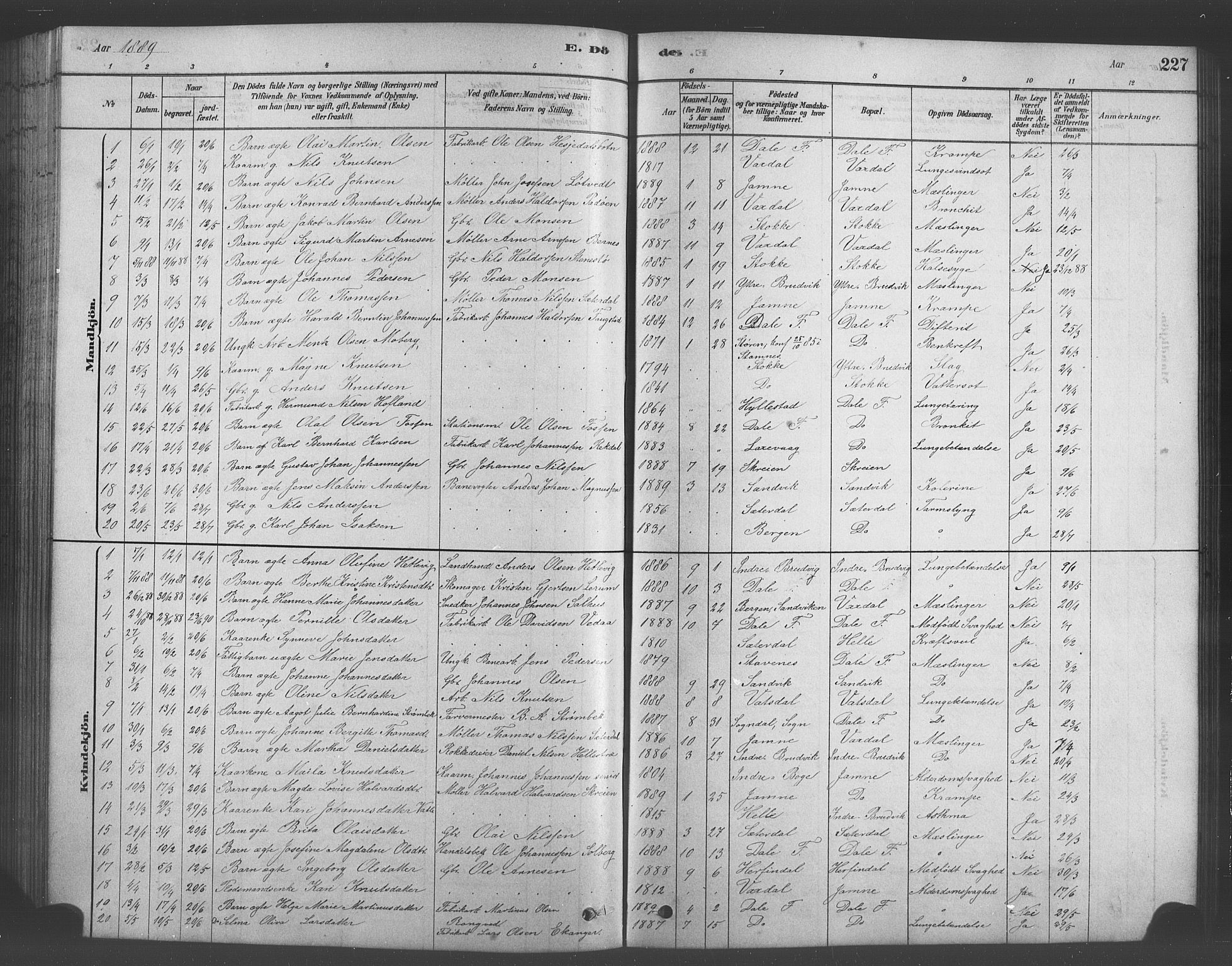 Bruvik Sokneprestembete, SAB/A-74701/H/Hab: Parish register (copy) no. A 1, 1878-1907, p. 227