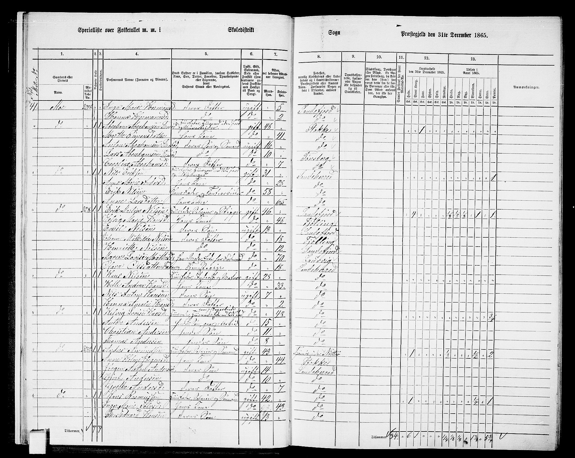 RA, 1865 census for Sandeherred/Sandeherred, 1865, p. 14