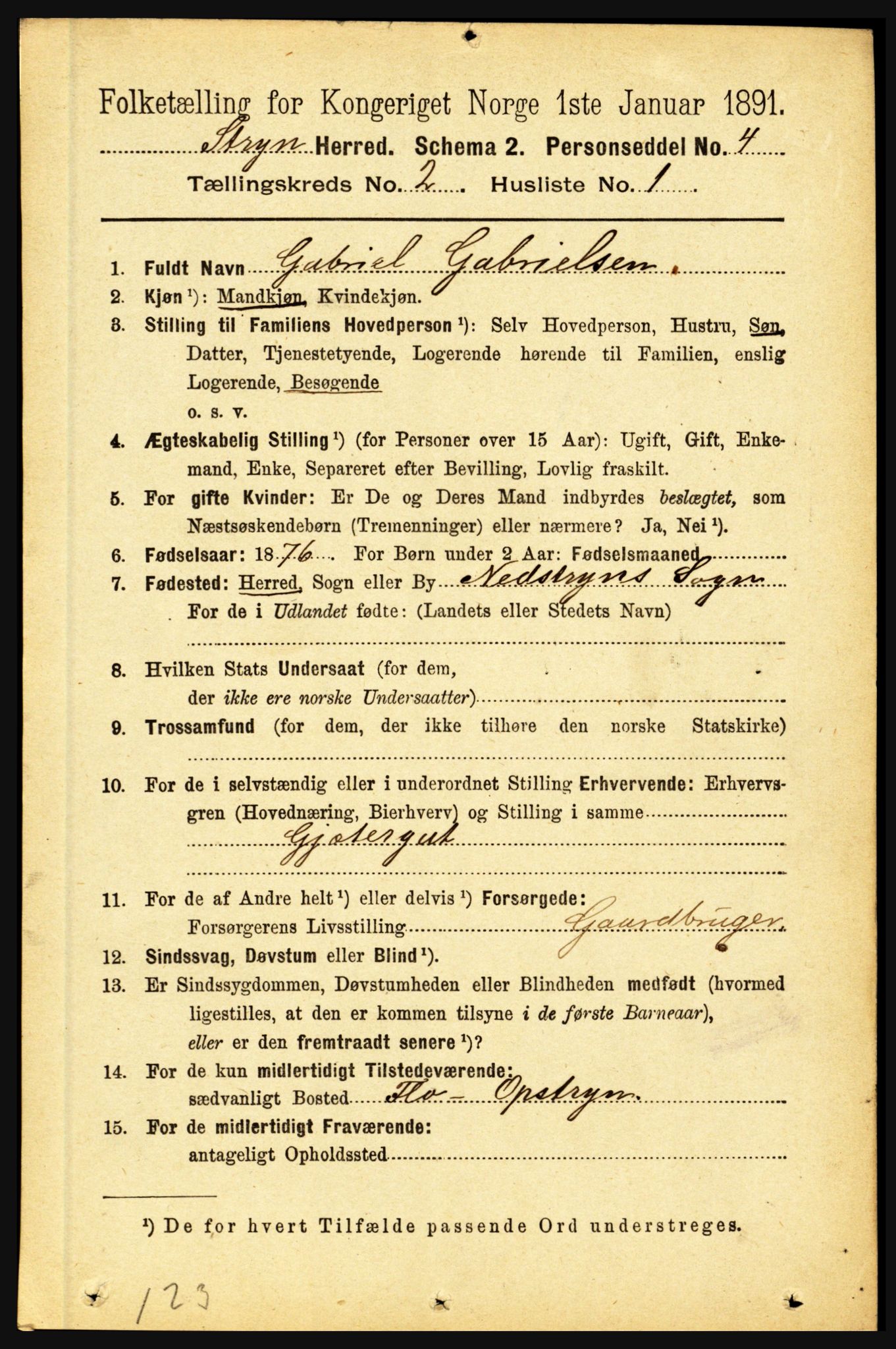 RA, 1891 census for 1448 Stryn, 1891, p. 343