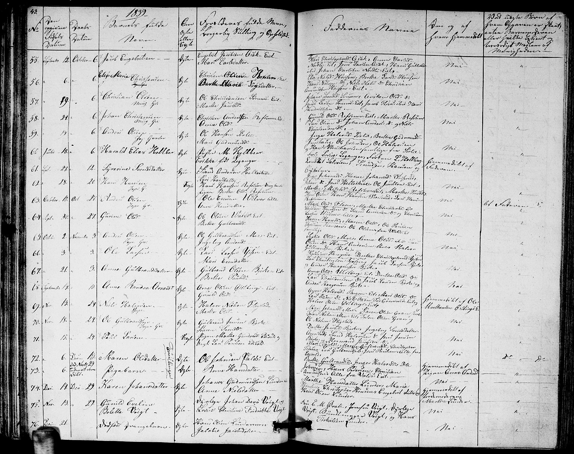 Sørum prestekontor Kirkebøker, SAO/A-10303/G/Ga/L0002: Parish register (copy) no. I 2, 1829-1845, p. 43