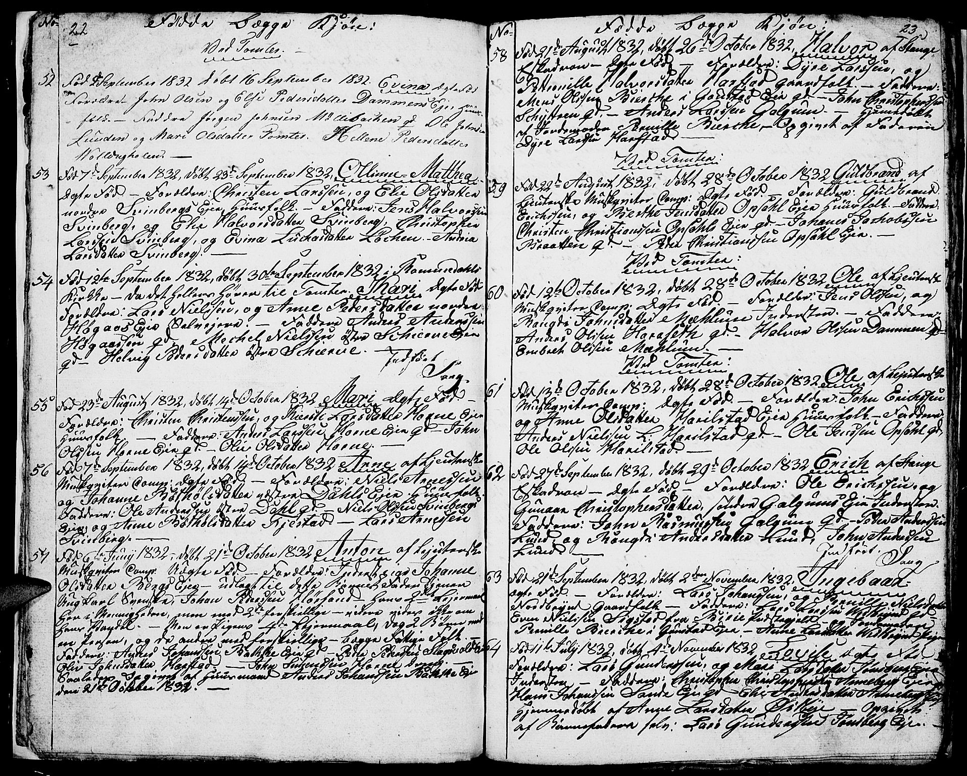 Romedal prestekontor, AV/SAH-PREST-004/L/L0007: Parish register (copy) no. 7, 1831-1837, p. 22-23