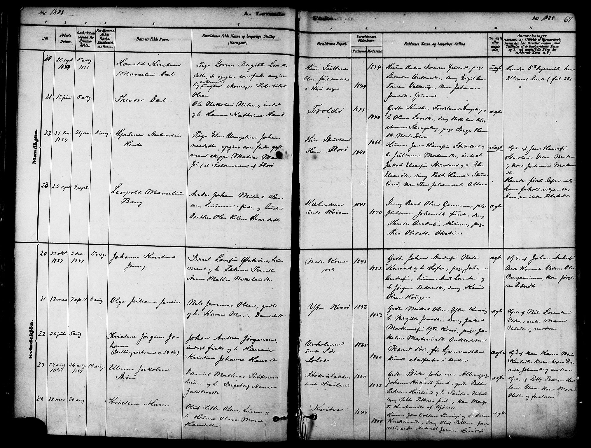 Ministerialprotokoller, klokkerbøker og fødselsregistre - Nordland, AV/SAT-A-1459/839/L0568: Parish register (official) no. 839A05, 1880-1902, p. 67