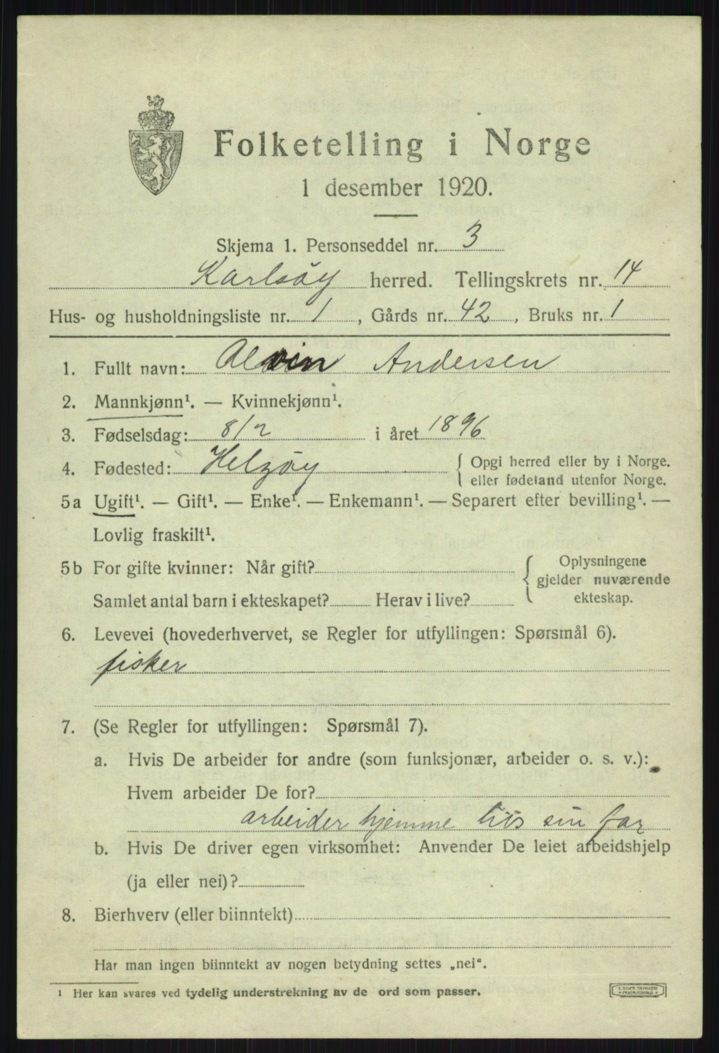 SATØ, 1920 census for Karlsøy, 1920, p. 5101