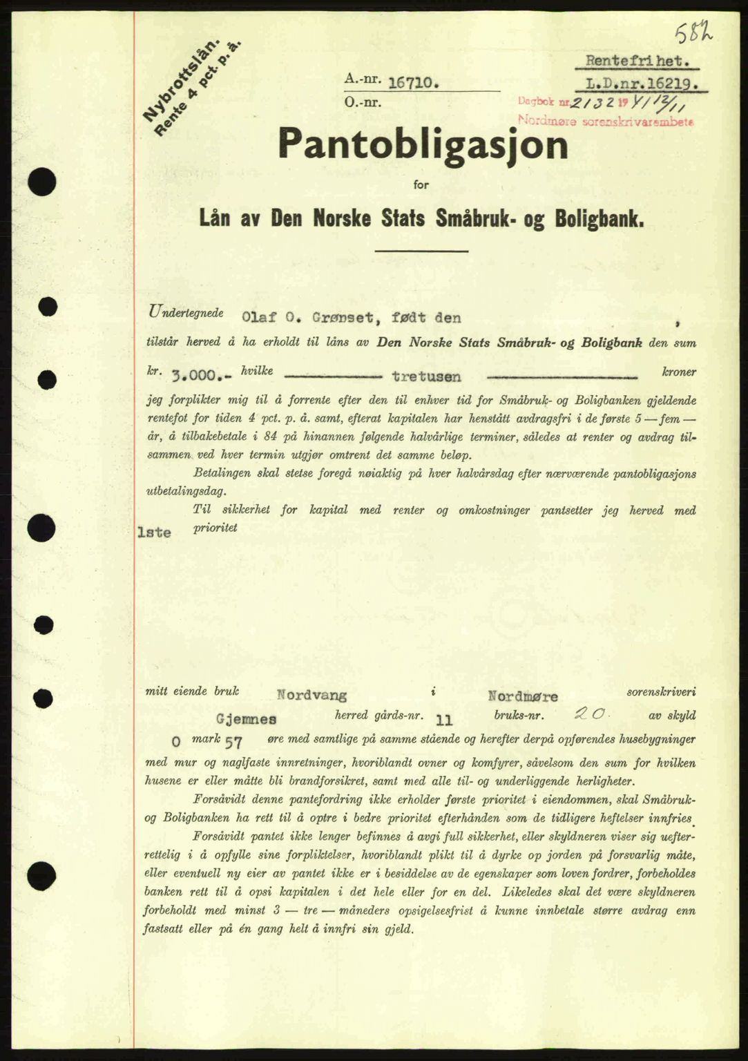 Nordmøre sorenskriveri, AV/SAT-A-4132/1/2/2Ca: Mortgage book no. B88, 1941-1942, Diary no: : 2132/1941