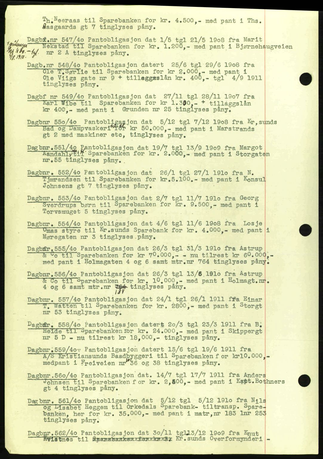 Kristiansund byfogd, AV/SAT-A-4587/A/27: Mortgage book no. 32a, 1938-1946, Diary no: : 551/1940