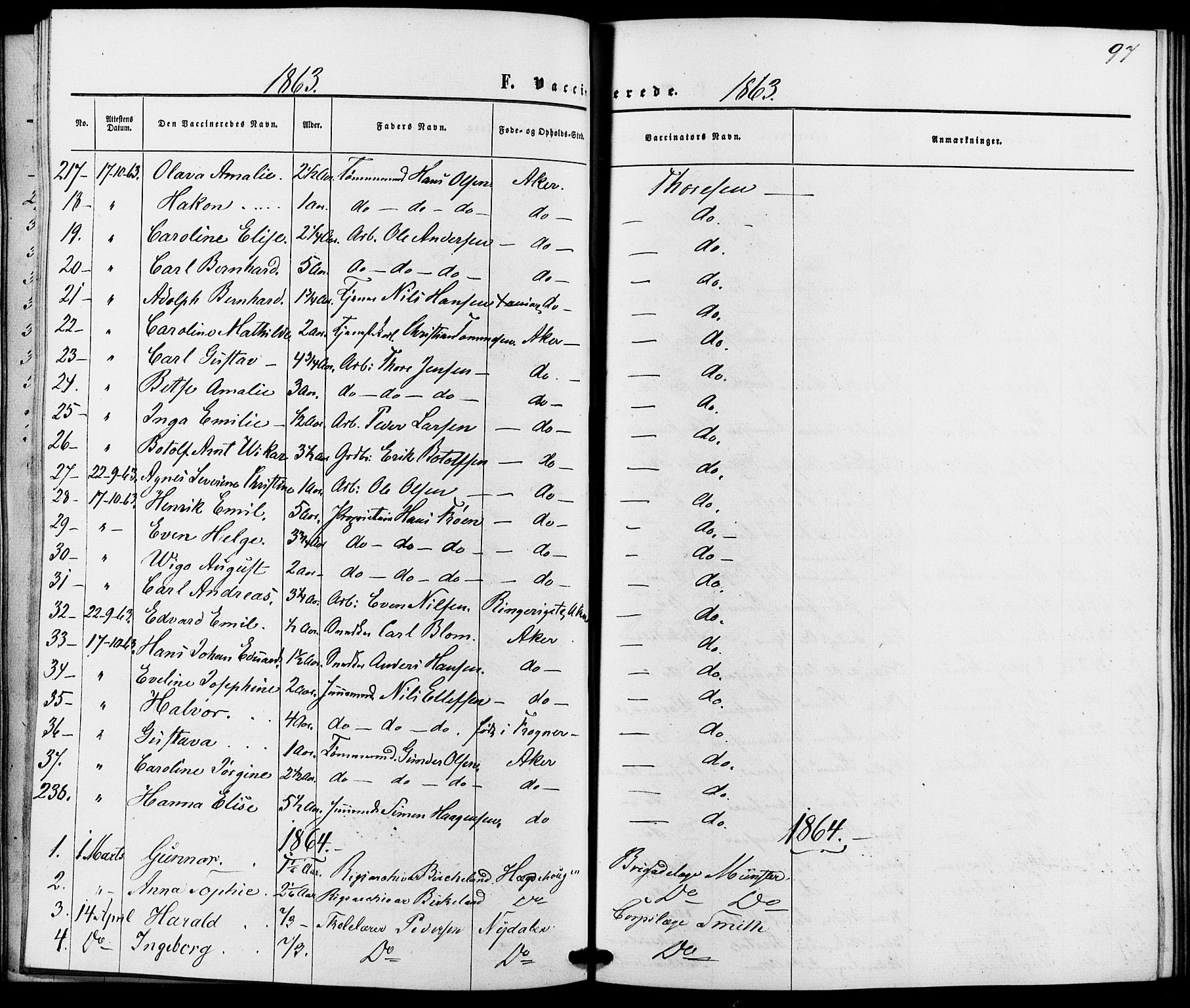 Vestre Aker prestekontor Kirkebøker, AV/SAO-A-10025/K/Ka/L0001: Vaccination register no. 1, 1857-1867, p. 97