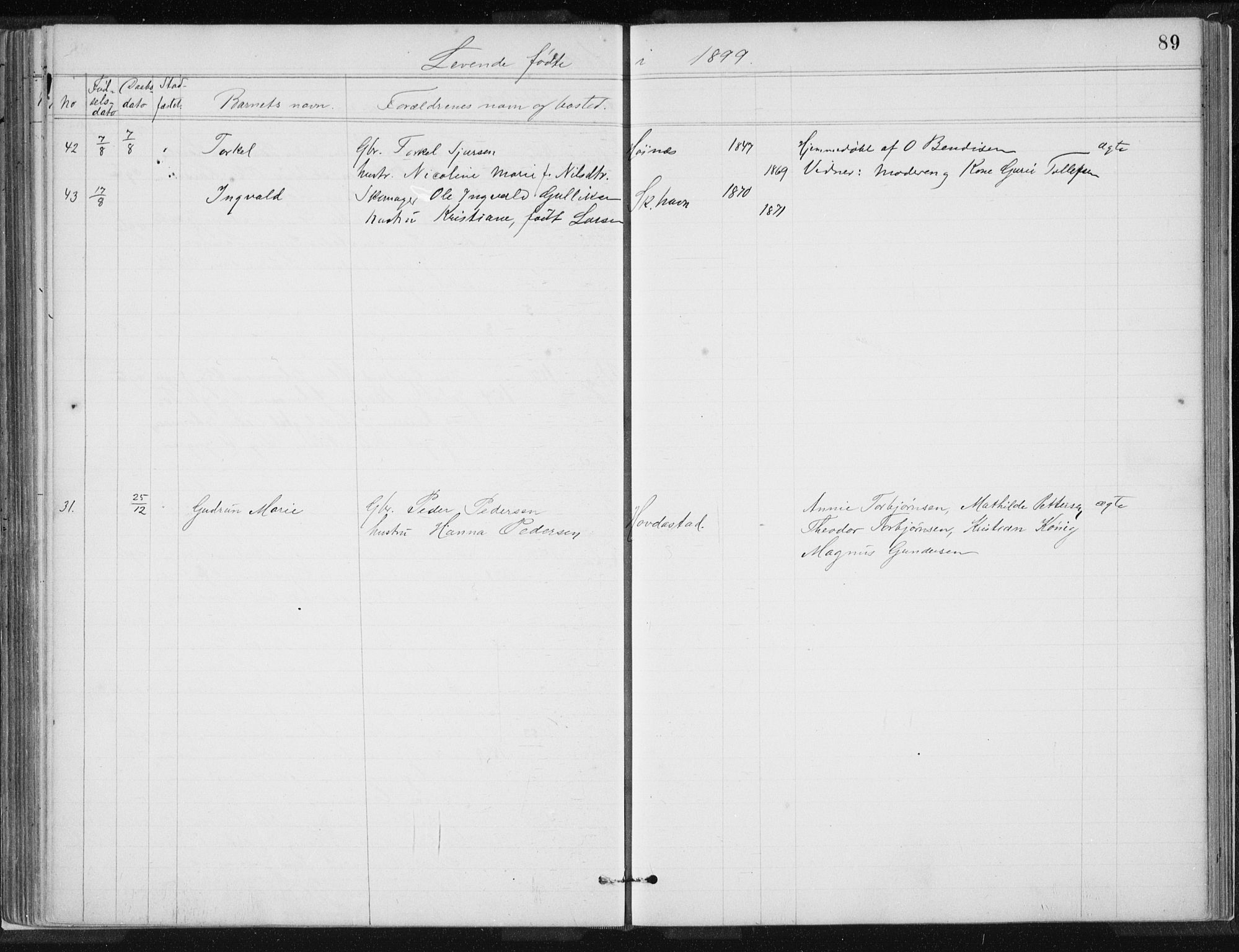 Skudenes sokneprestkontor, AV/SAST-A -101849/H/Ha/Hab/L0007: Parish register (copy) no. B 7, 1885-1899, p. 89