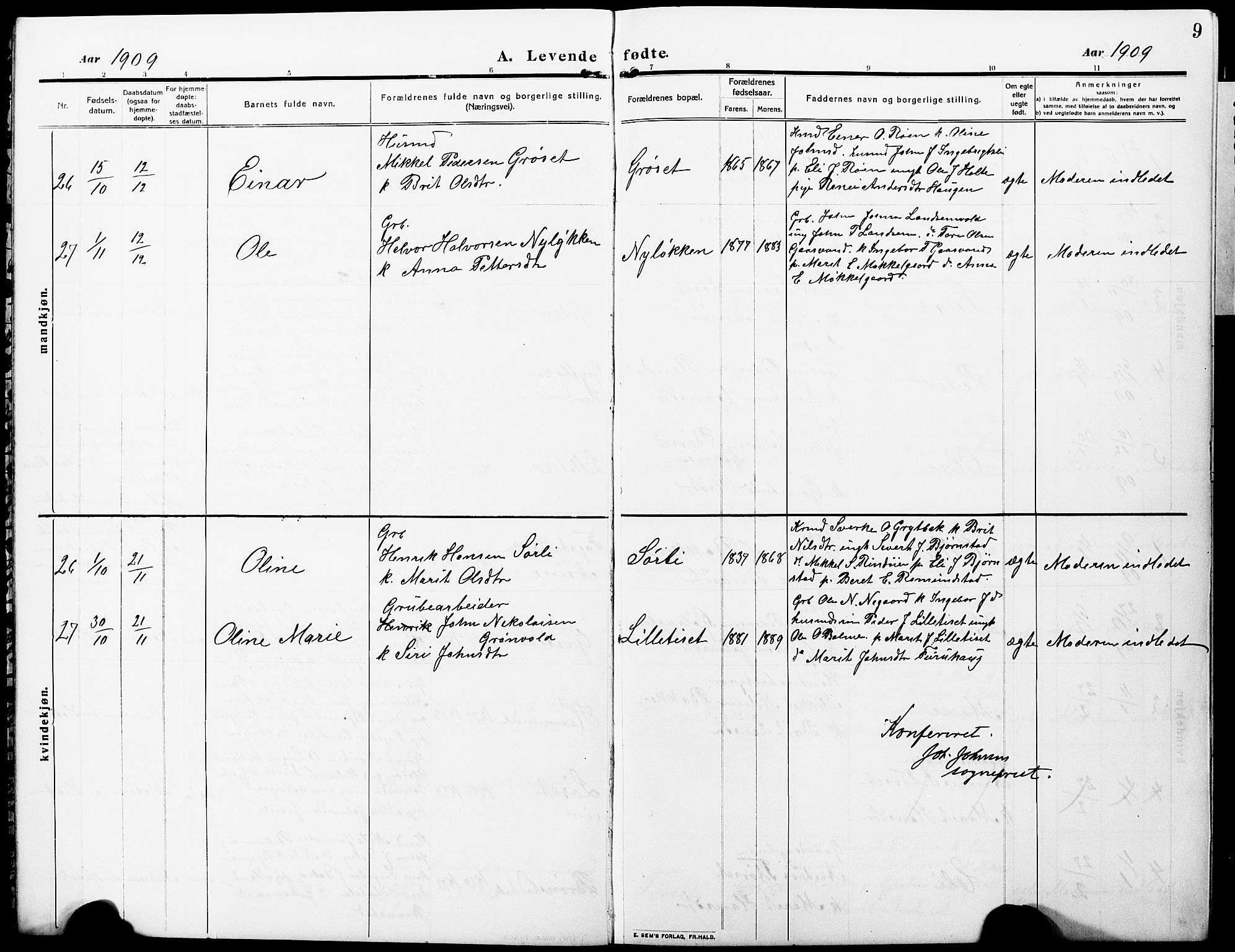 Ministerialprotokoller, klokkerbøker og fødselsregistre - Møre og Romsdal, AV/SAT-A-1454/598/L1079: Parish register (copy) no. 598C04, 1909-1927, p. 9