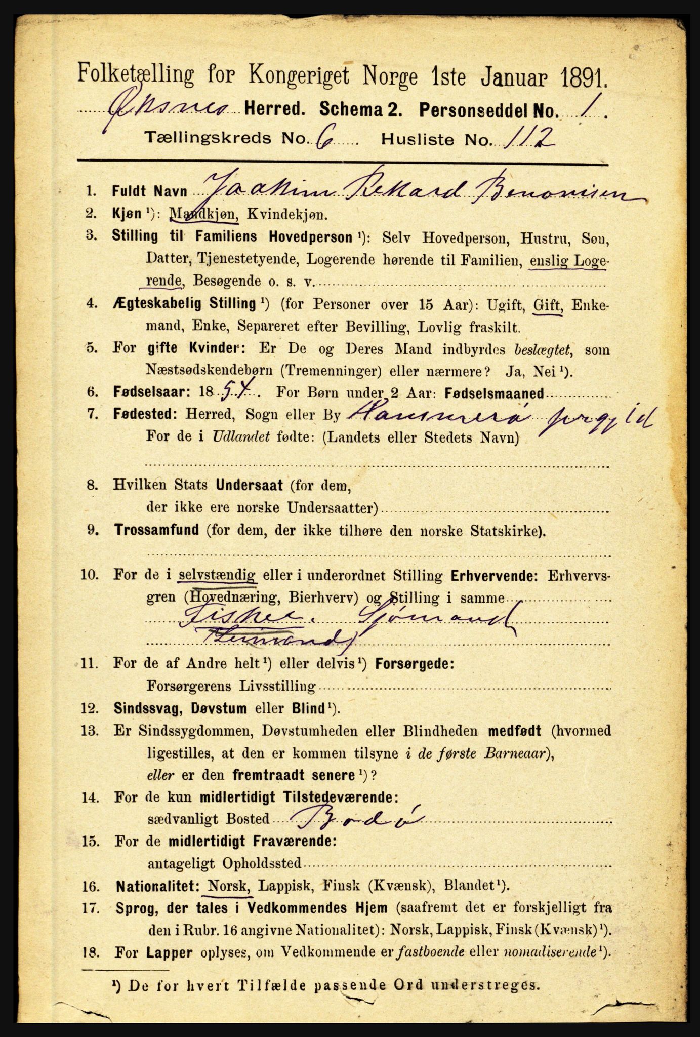 RA, 1891 census for 1868 Øksnes, 1891, p. 3495