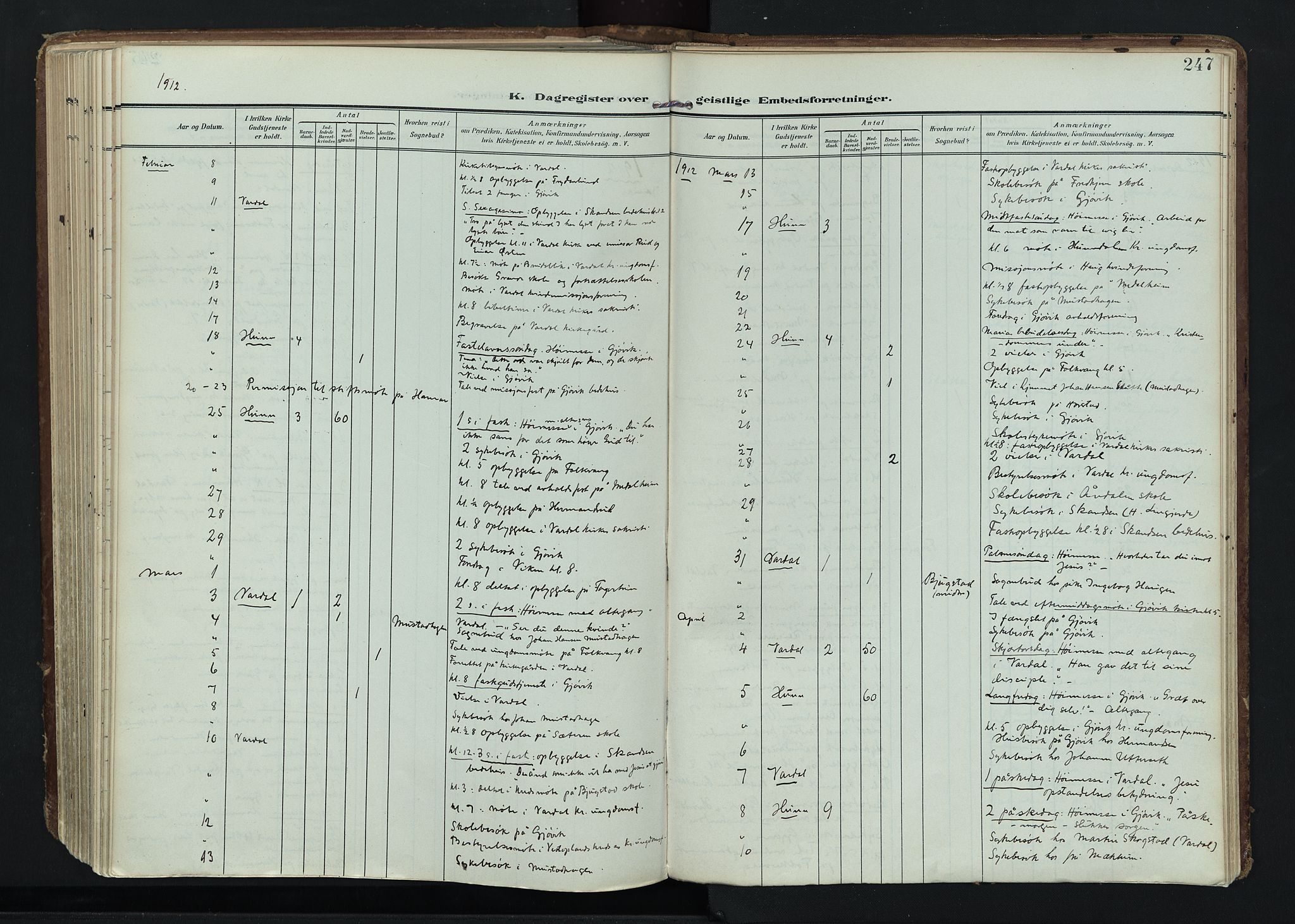 Vardal prestekontor, SAH/PREST-100/H/Ha/Haa/L0020: Parish register (official) no. 20, 1907-1921, p. 247