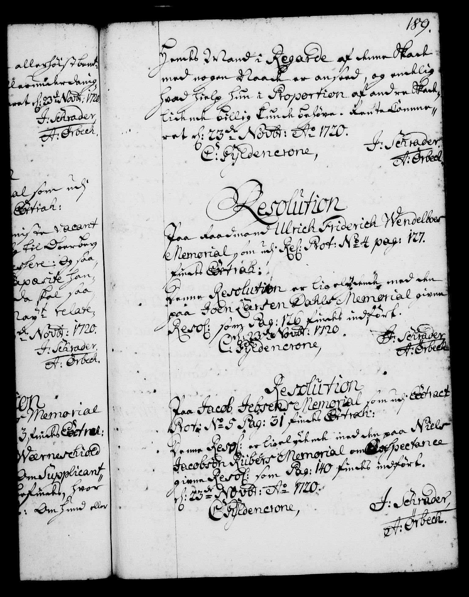 Rentekammeret, Kammerkanselliet, RA/EA-3111/G/Gg/Gga/L0001: Norsk ekspedisjonsprotokoll med register (merket RK 53.1), 1720-1723, p. 189