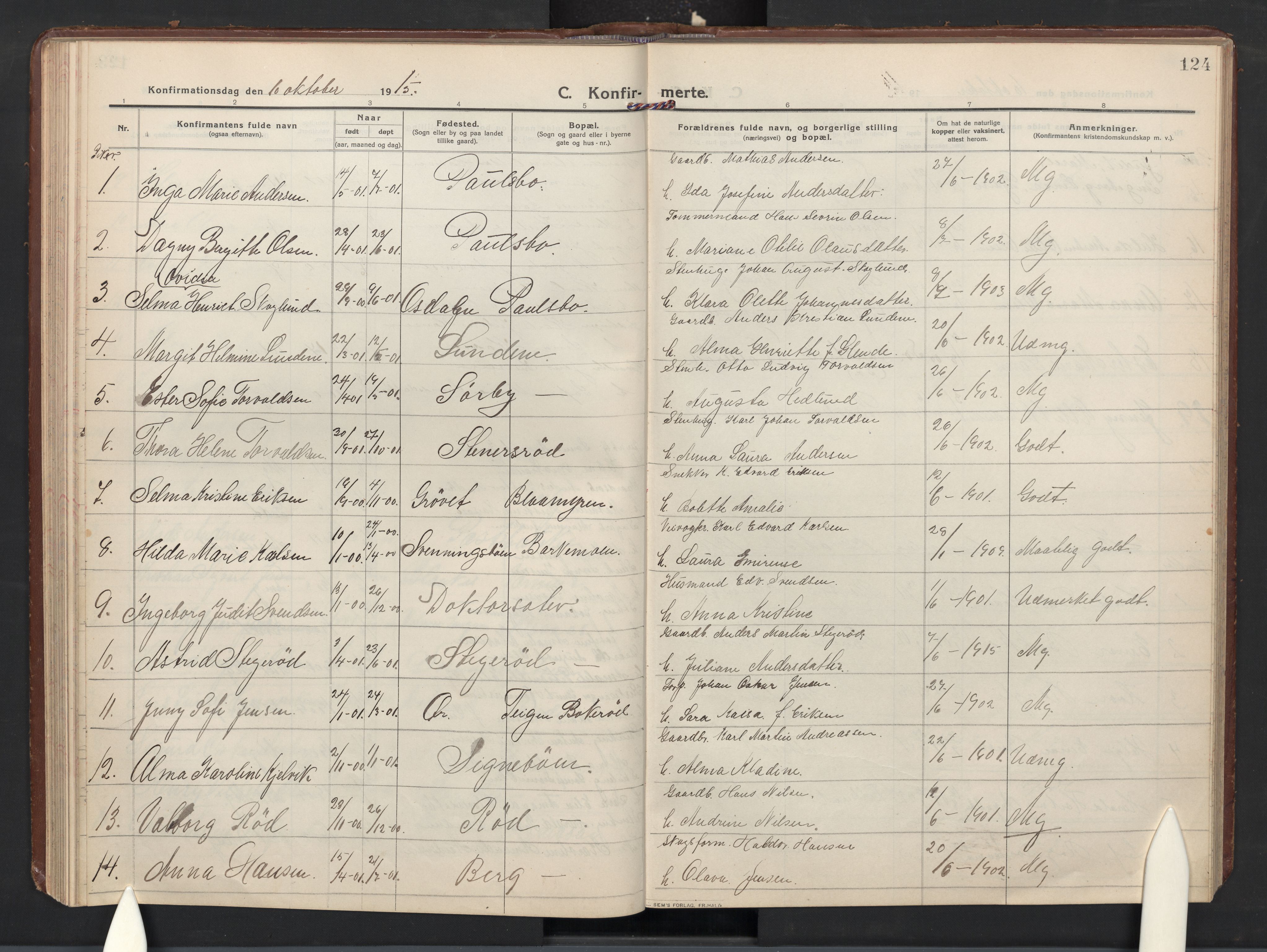 Idd prestekontor Kirkebøker, SAO/A-10911/G/Gc/L0002: Parish register (copy) no. III 2, 1911-1932, p. 124