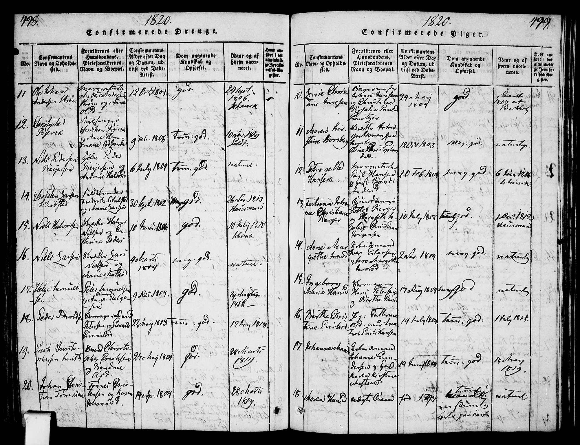 Oslo domkirke Kirkebøker, SAO/A-10752/F/Fa/L0007: Parish register (official) no. 7, 1817-1824, p. 498-499