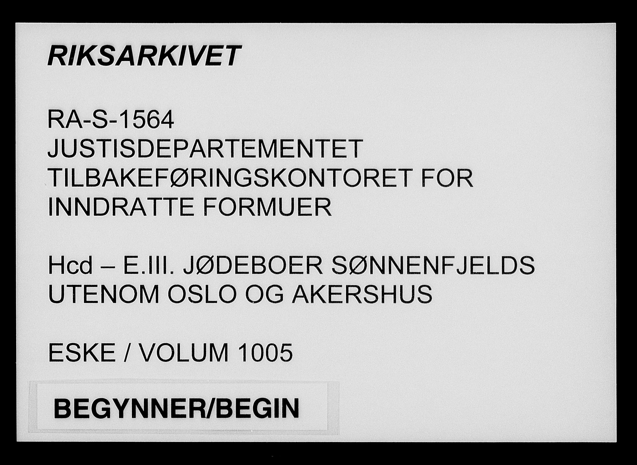 Justisdepartementet, Tilbakeføringskontoret for inndratte formuer, AV/RA-S-1564/H/Hc/Hcd/L1005: --, 1945-1947, p. 1