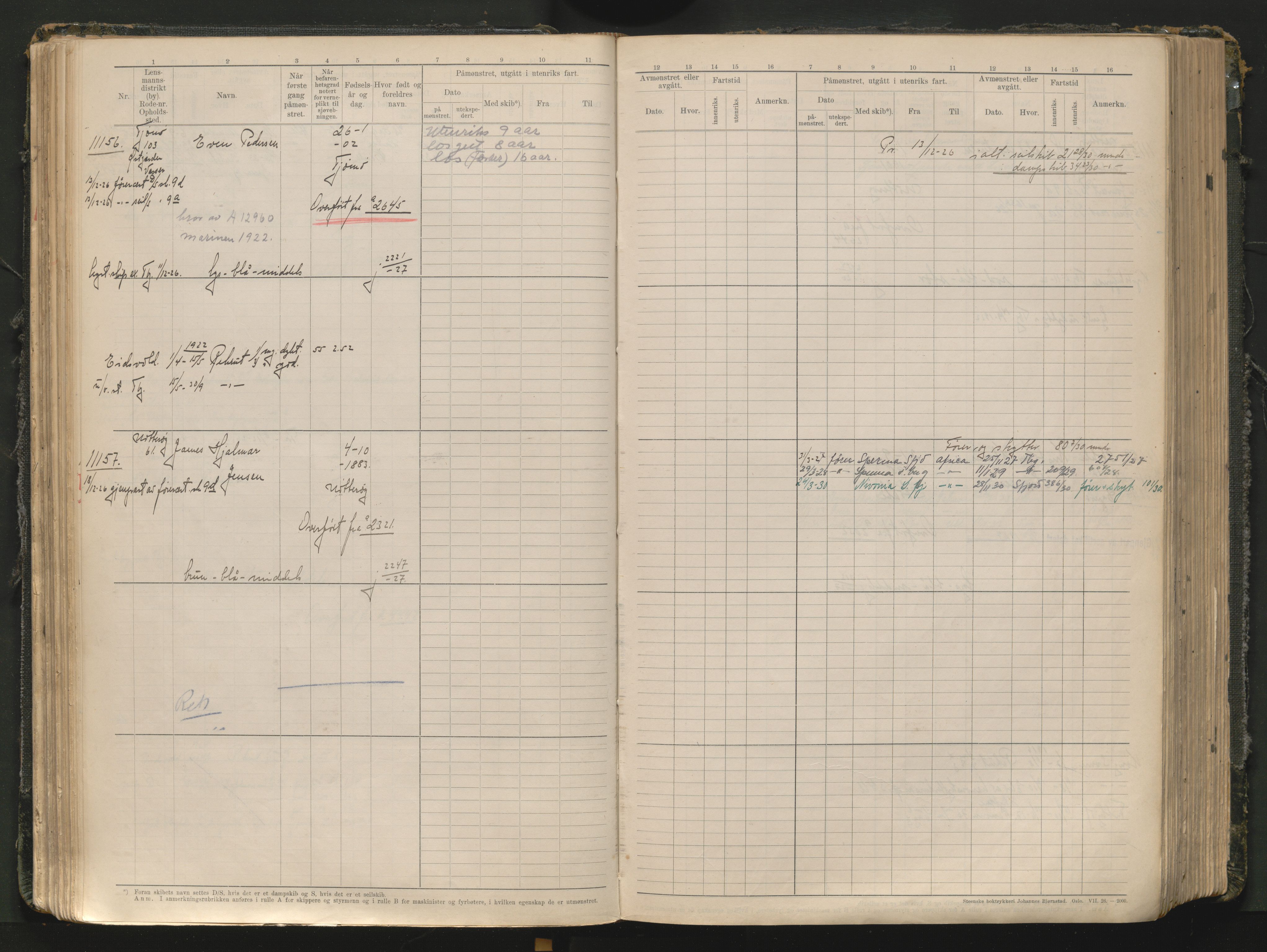 Tønsberg innrulleringskontor, AV/SAKO-A-786/F/Fc/Fcb/L0012: Hovedrulle Patent nr. 10828-12216, 1925-1948